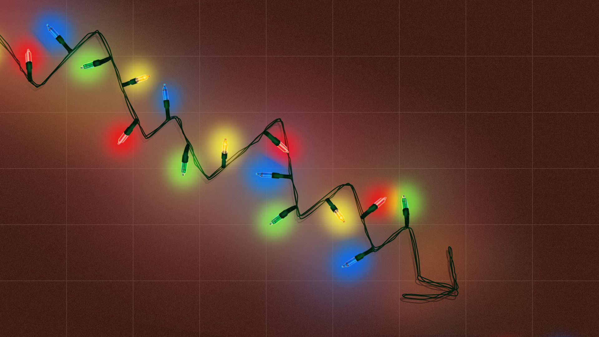 Illustration of Christmas lights forming a downward trending arrow. 