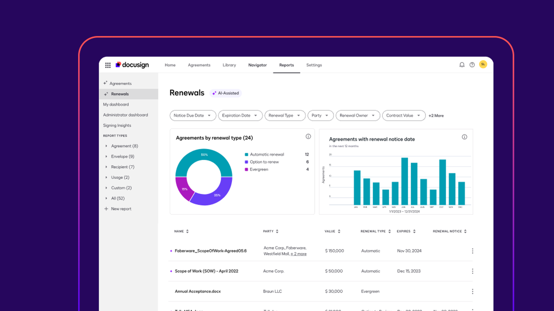 Screenshot of Docusign's new Intelligent Agreement platform