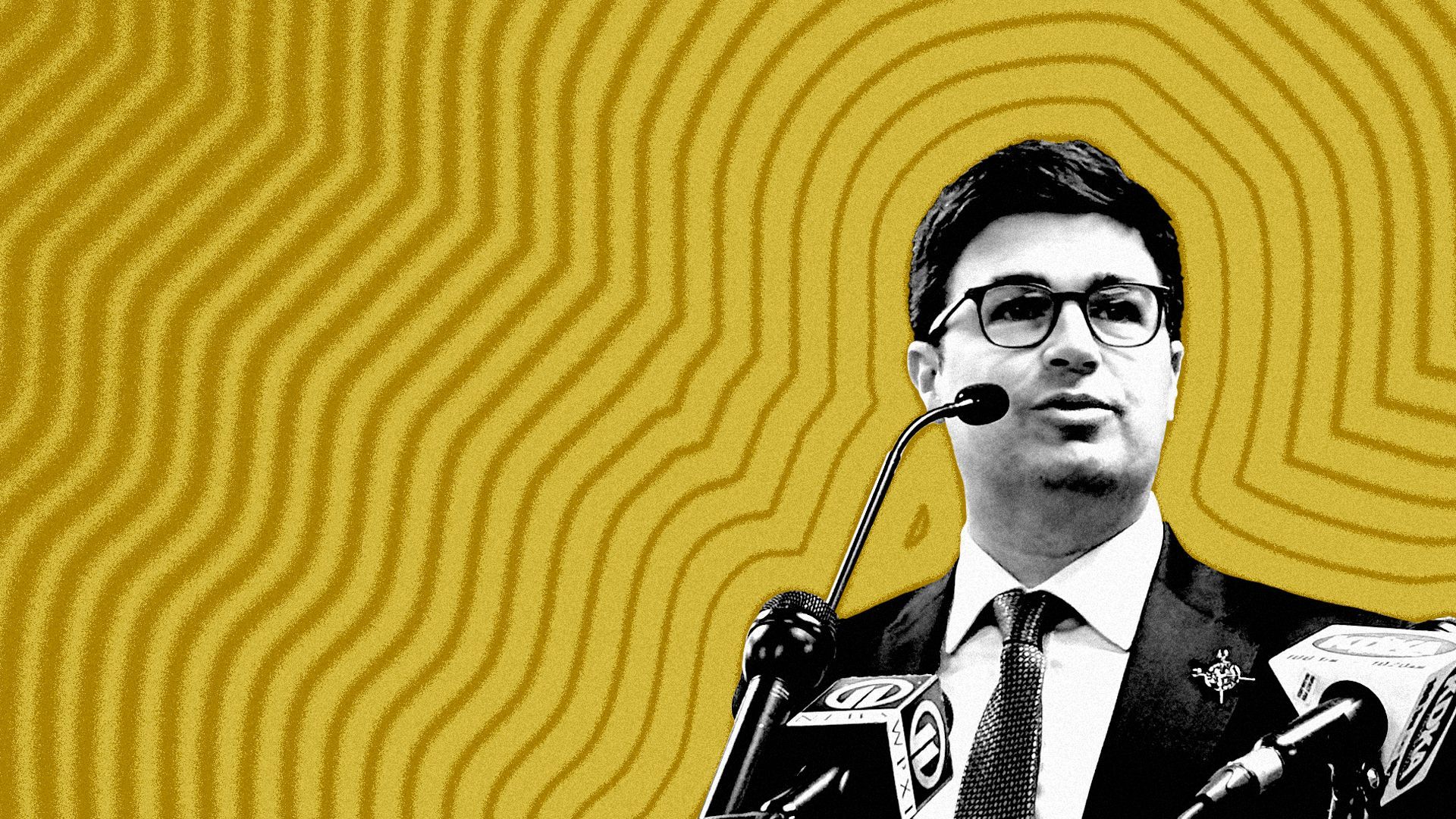 Photo illustration of Corey O'Connor with lines radiating from him. 