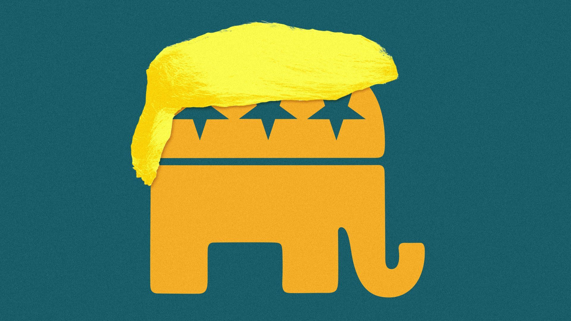 Illustration of an orange GOP elephant with Trump’s hair.