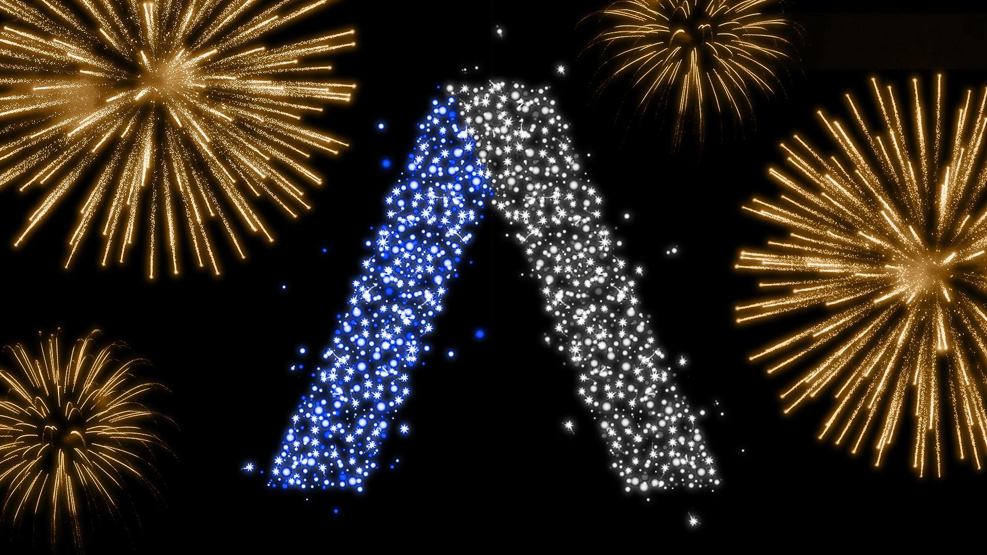Illustration of the Axios "A" written in fireworks.