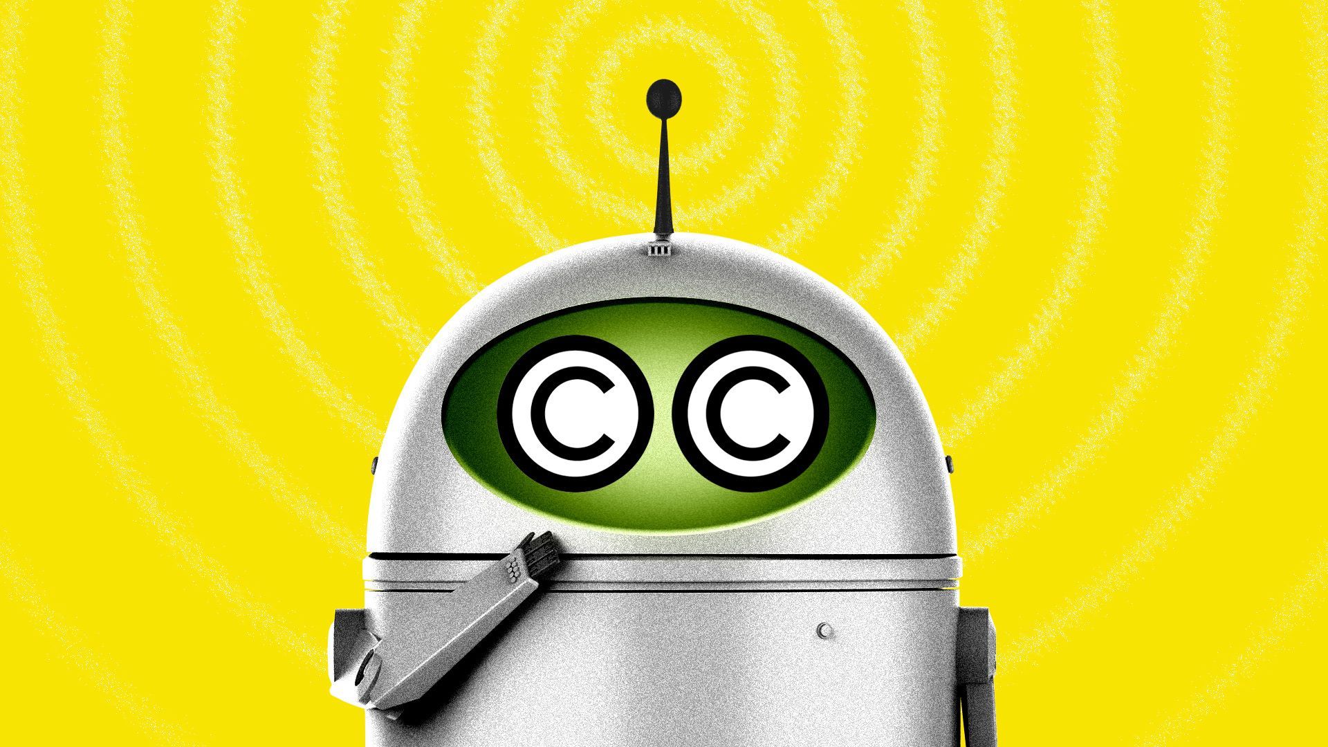 Illustration of a confused-looking robot with copyright symbols for eyes