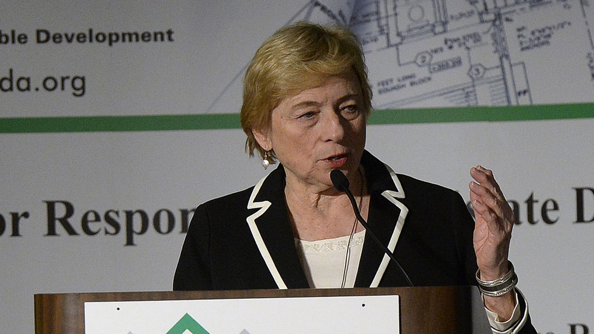 Governor Janet Mills speaks during the Maine Real Estate and Development Association forecasting conference at the Holiday Inn by the Bay Thursday, January 17, 2019.