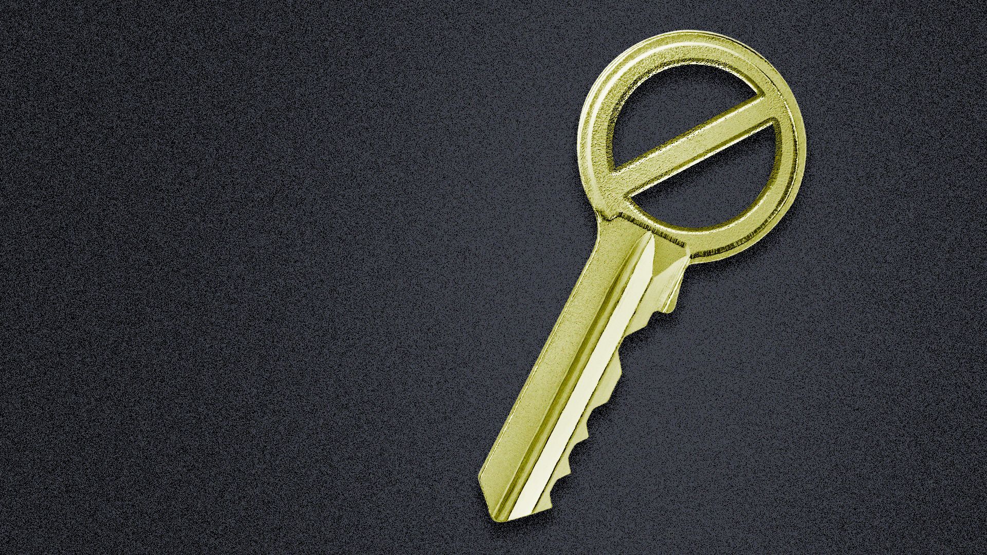 Illustration of a gold key with the "no" symbol replacing the top of the key.