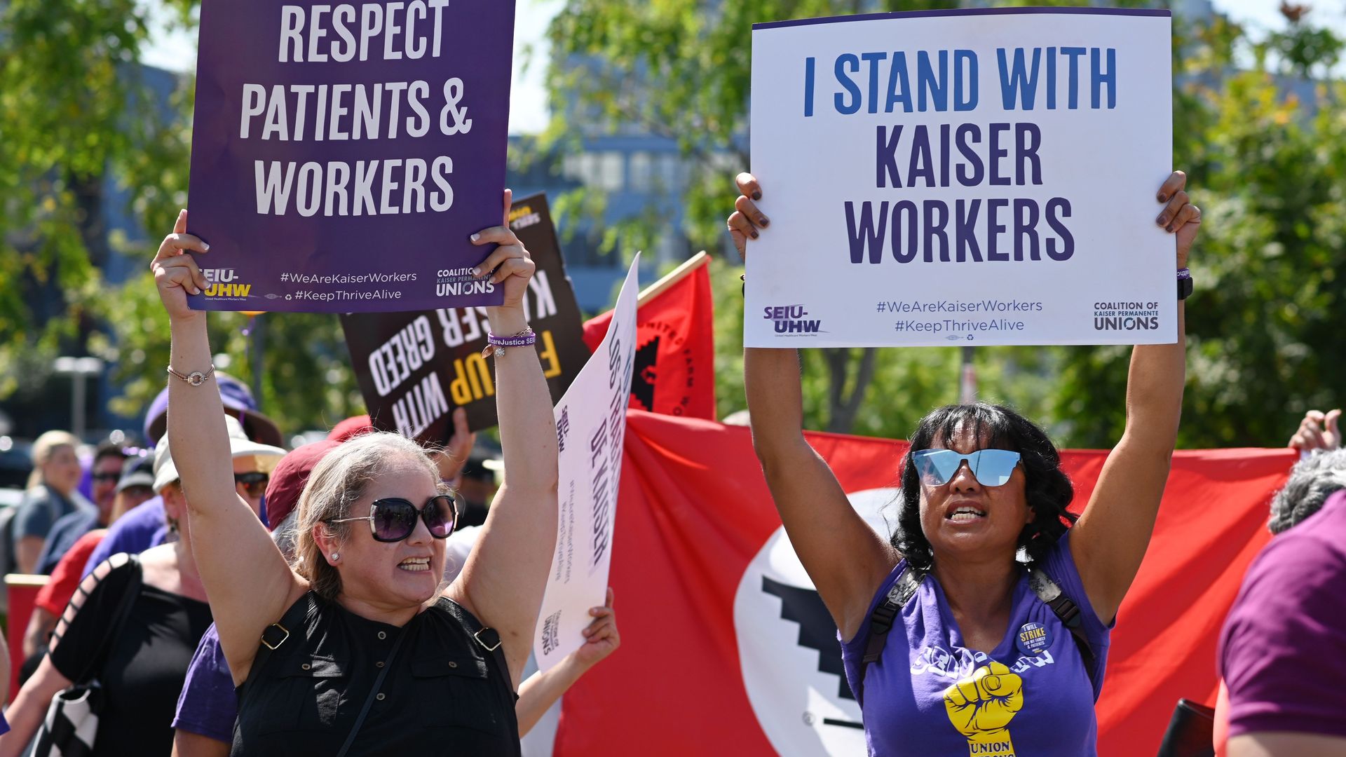 Kaiser Permanente healthcare workers, patients and their supporters march