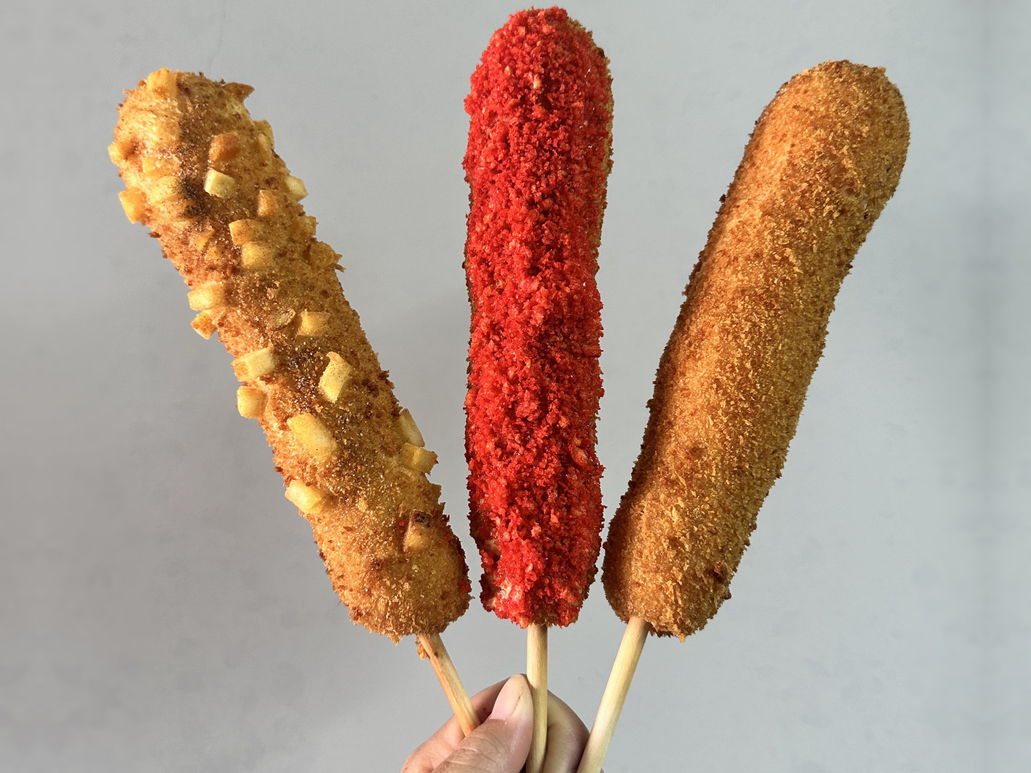 Three korean corn dogs 