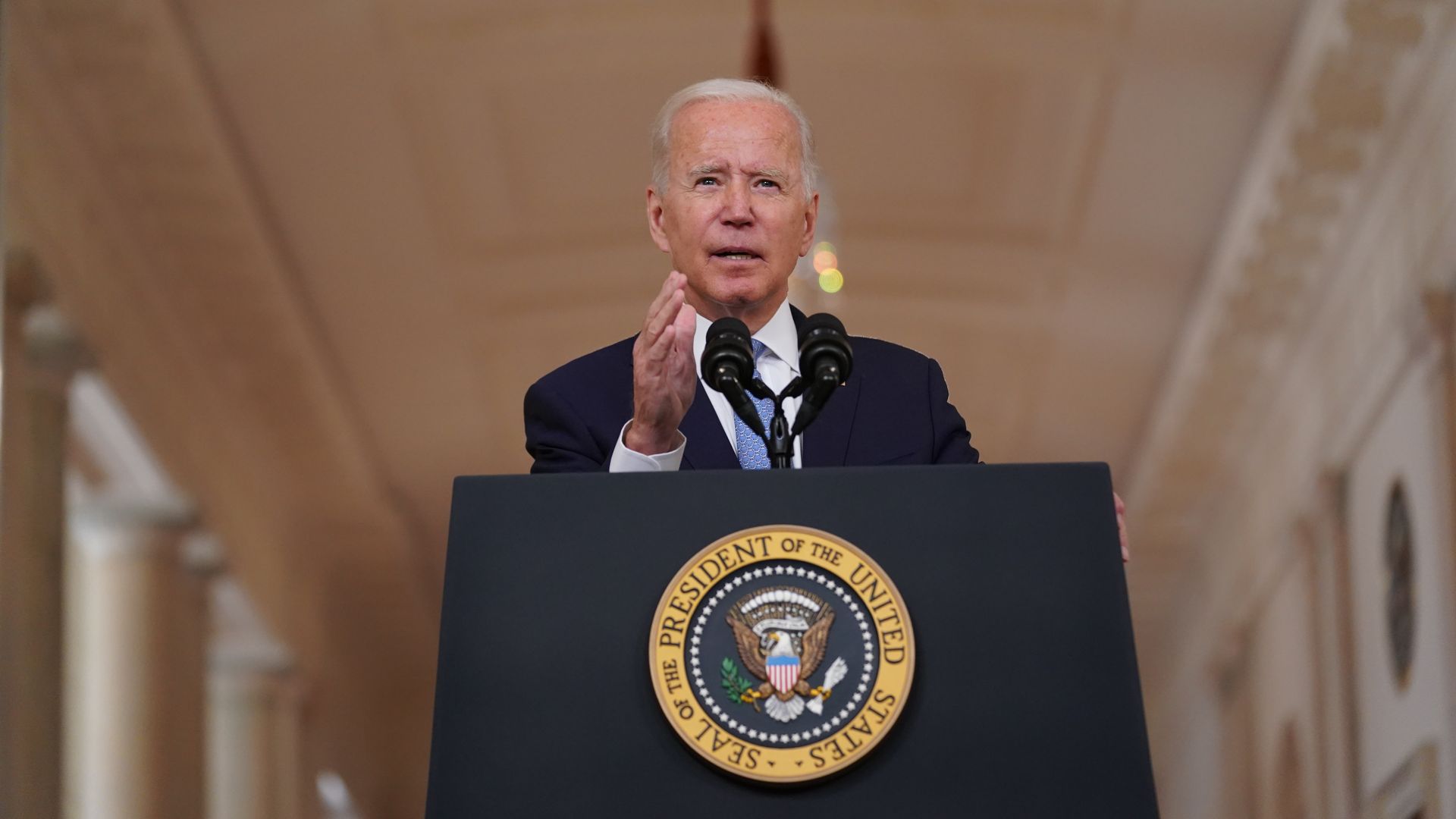 President Biden speaking from the White House on Aug. 31.