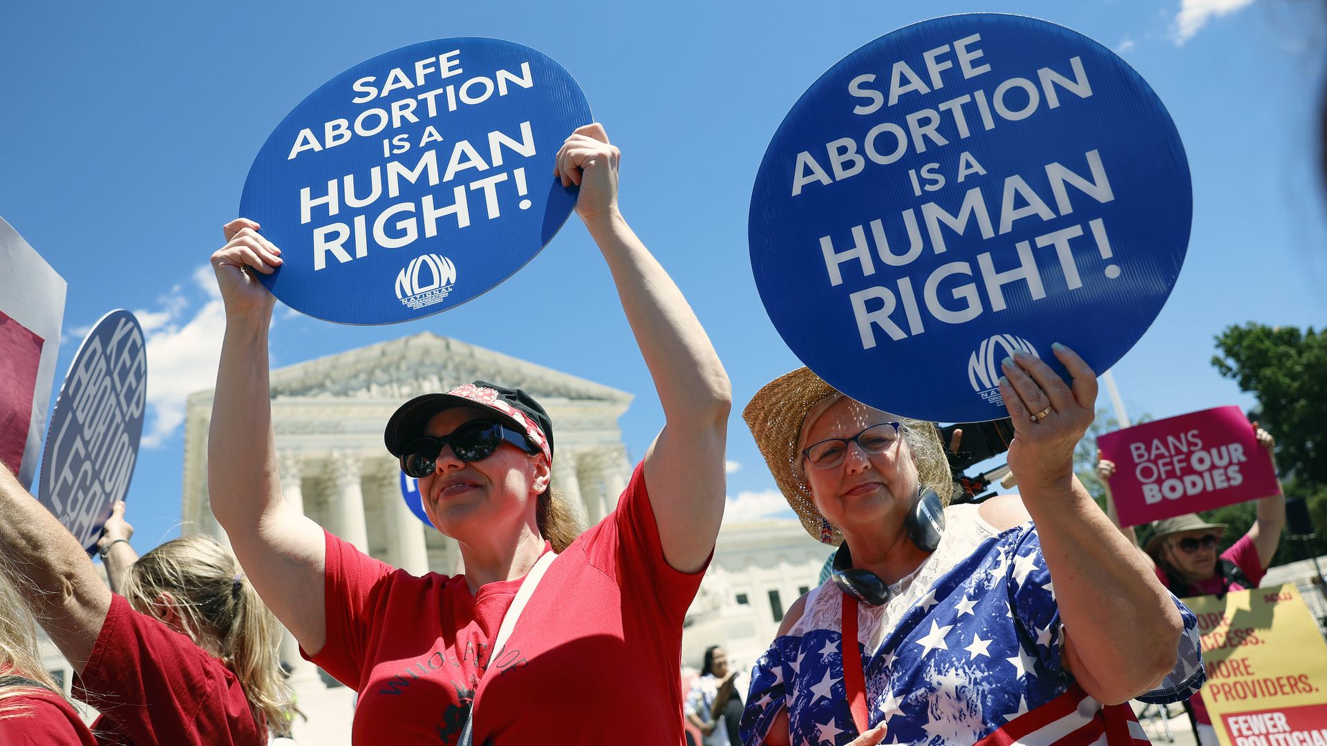 Abortion rights advocates participate in a protest outside of the U.S. Supreme Court Building on June 24, 2024 in Washington, DC.