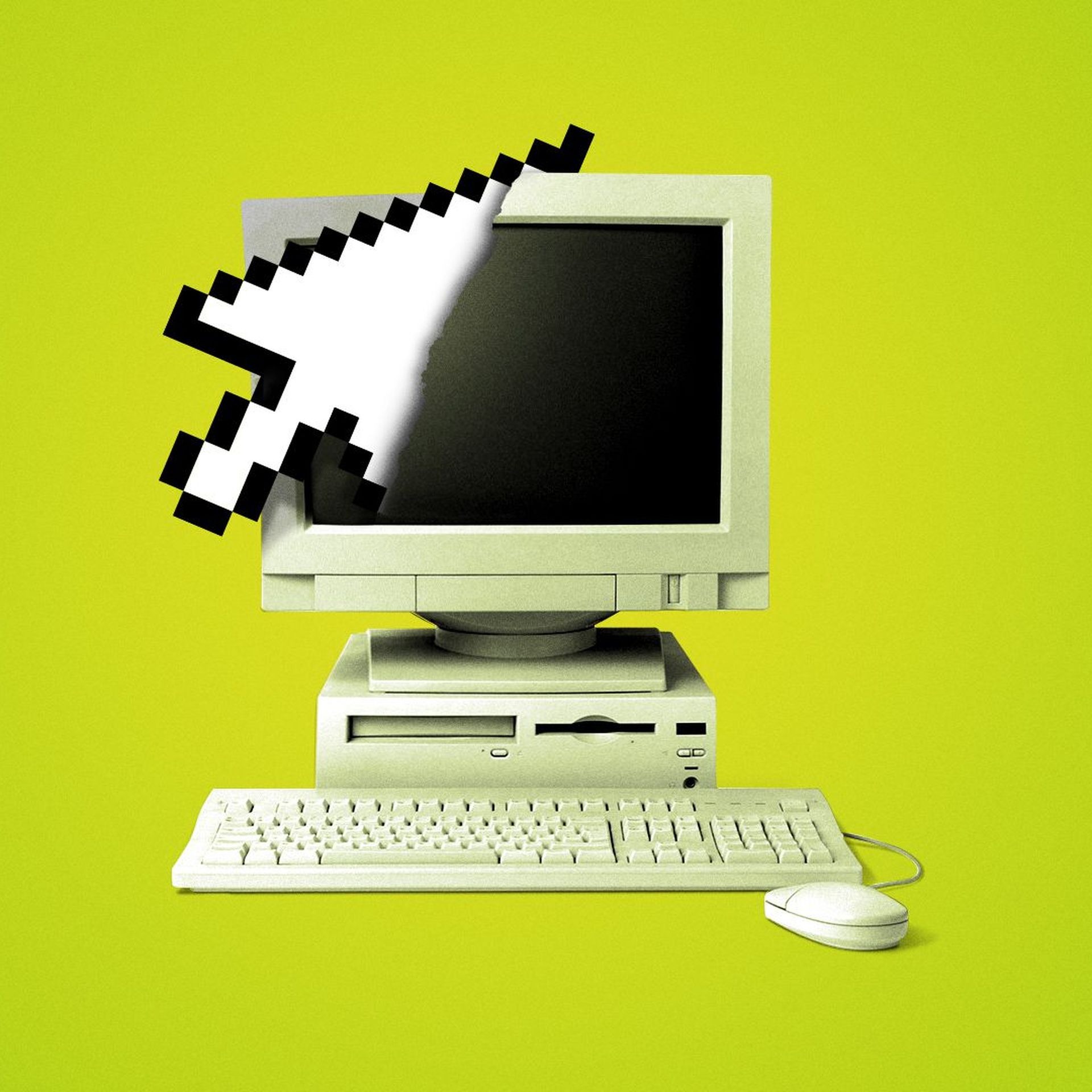 Illustration of arrow cursor cutting a computer