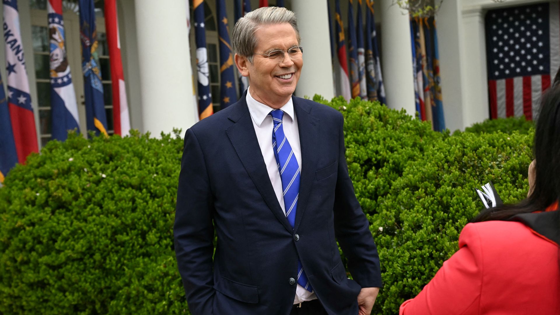  Treasury Secretary Scott Bessent attends President Donald Trump's remarks on reciprocal tariffs during a so-called "Make America Wealthy Again" event in the Rose Garden of the White House in Washington, DC, on April 2, 2025. Trump unveiled a raft of punishing tariffs targeting countries around the 