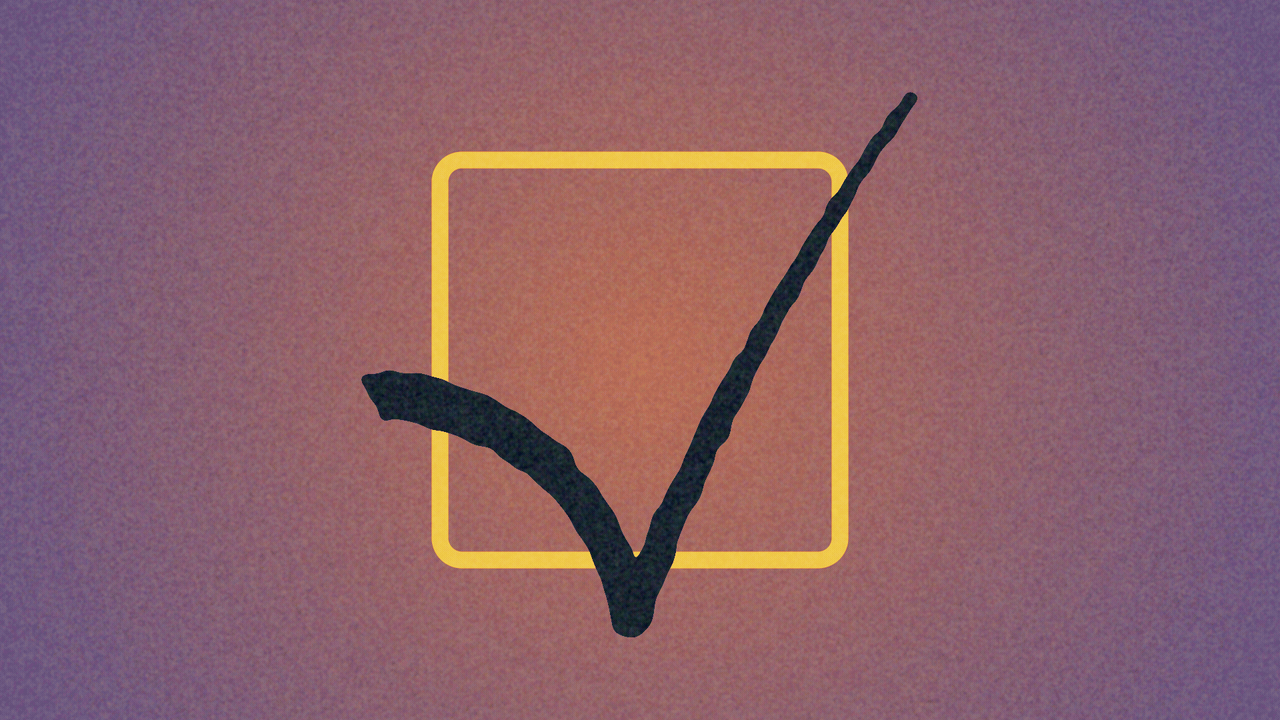 Animated illustration of a box and checkmark changing into a circle with the Flatirons inside it.