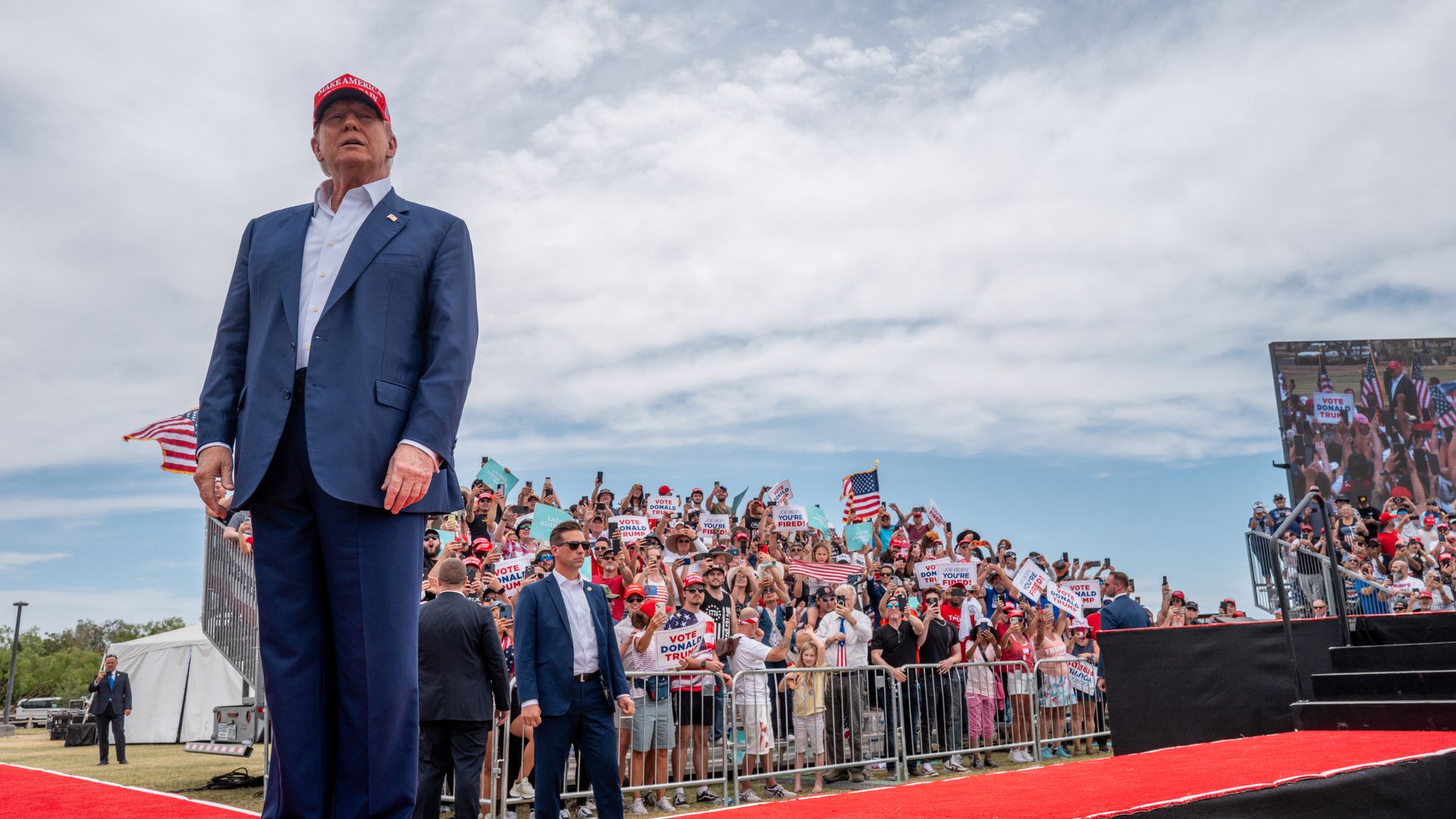 Former U.S. President Donald Trump arrives for his campaign rally at Sunset Park on June 09, 2024 in Las Vegas, Nevada