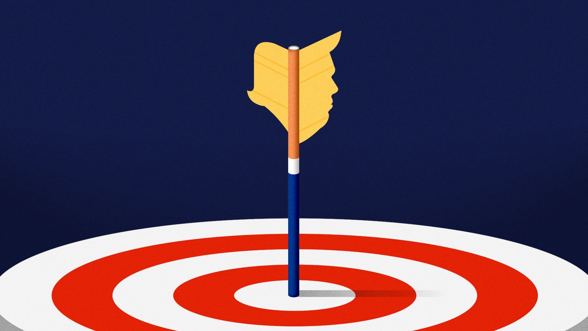 Illustration of a Trump-shaped arrow at the center of a bullseye target. 