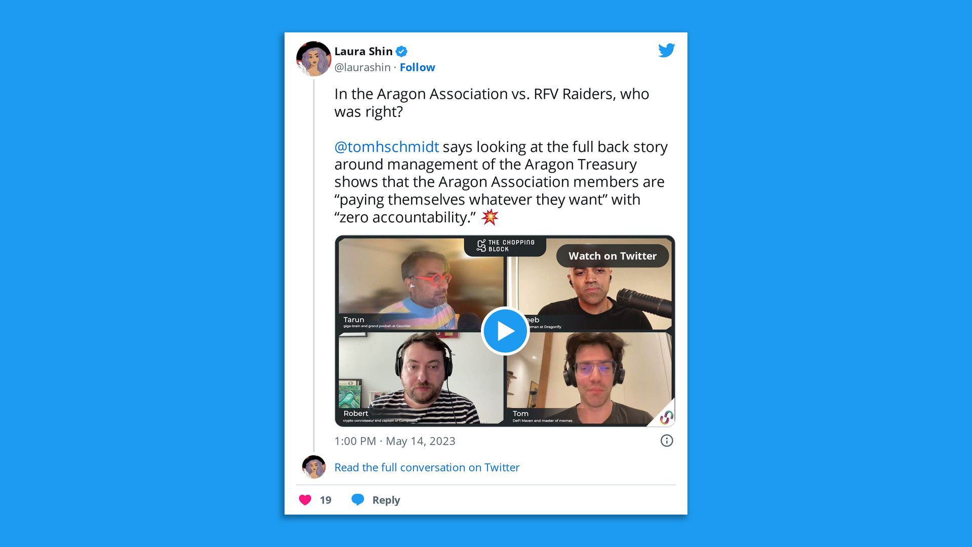 A screenshot of a tweet with a video from a podcast taping.