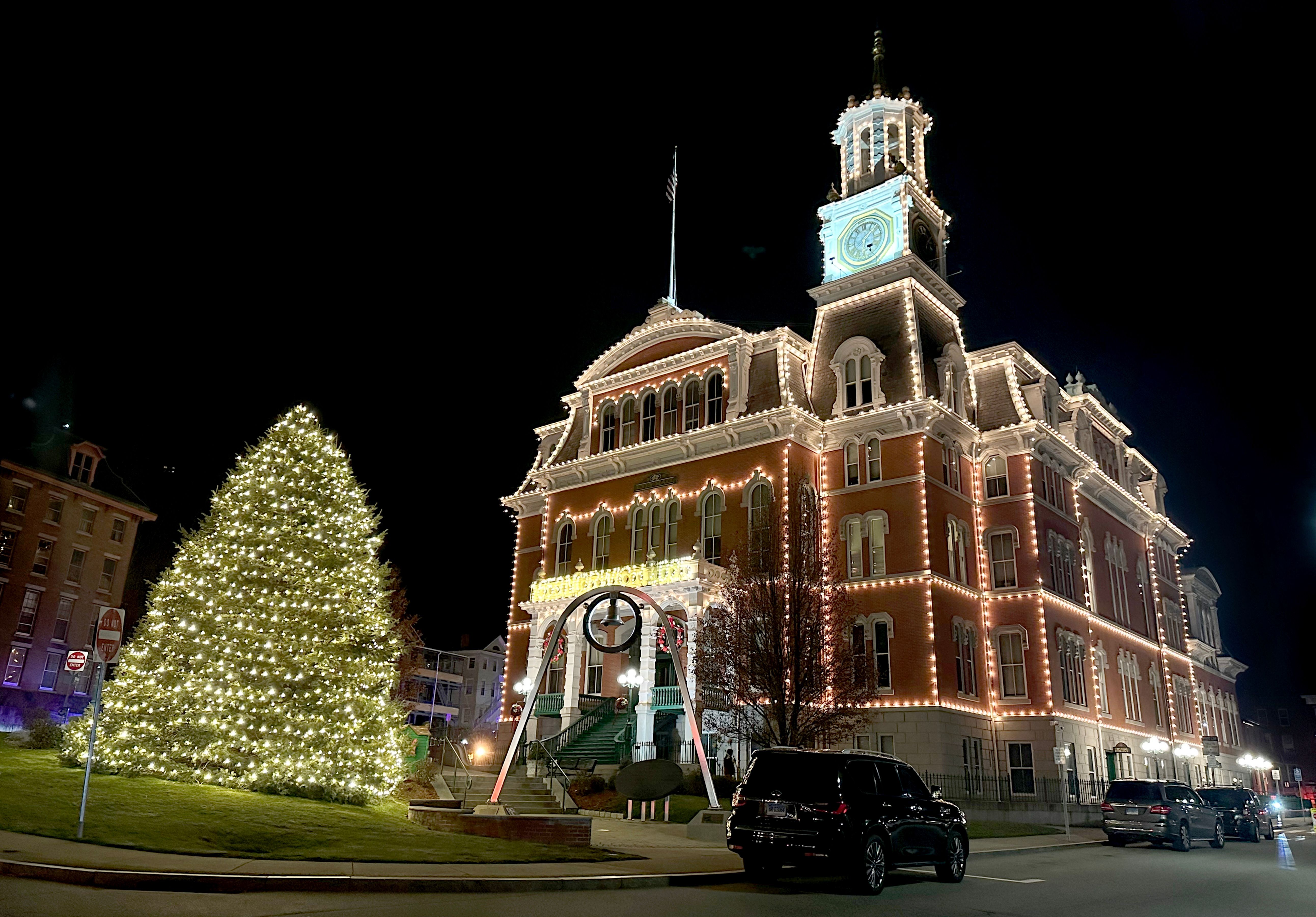 Scenes from the Hallmark movie "Sugar Plum Twist" were filmed at city hall in Norwich, Conn.