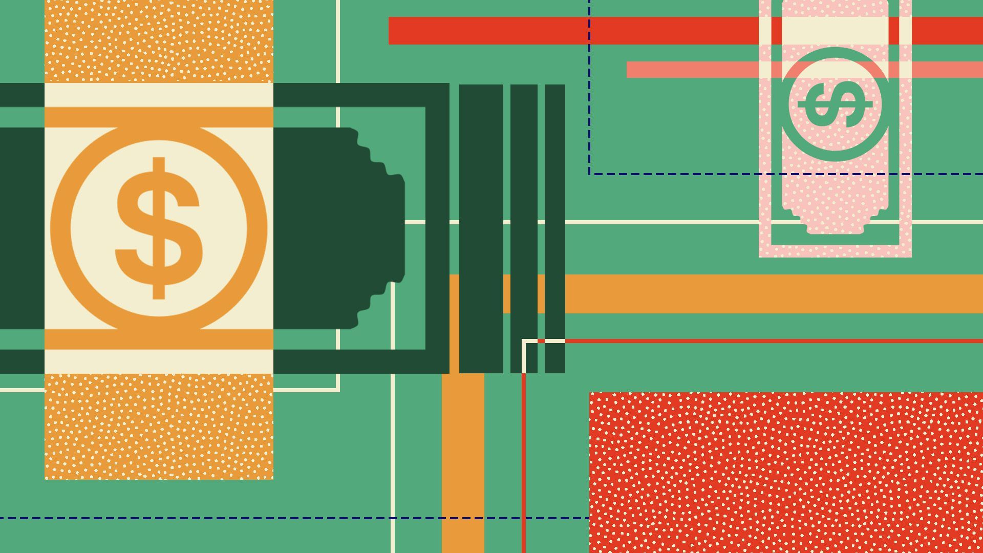 Illustration of abstract shapes and dollar bills.