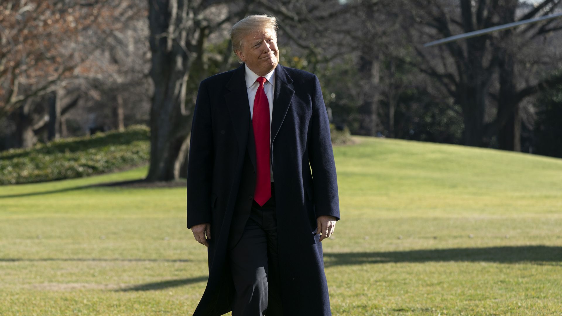 President Trump walks on the White House South Lawn