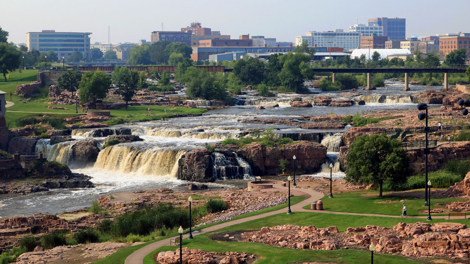 Falls Park in downtown Sioux Falls South Dakota.