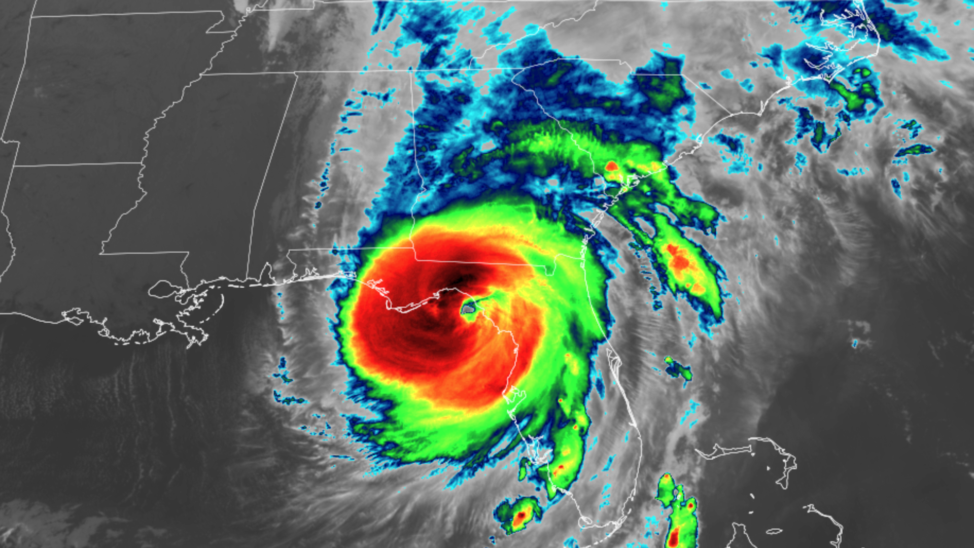 Satellite image of Hurricane Helene as it made landfall in Florida's Big Bend region on Sept. 26. 