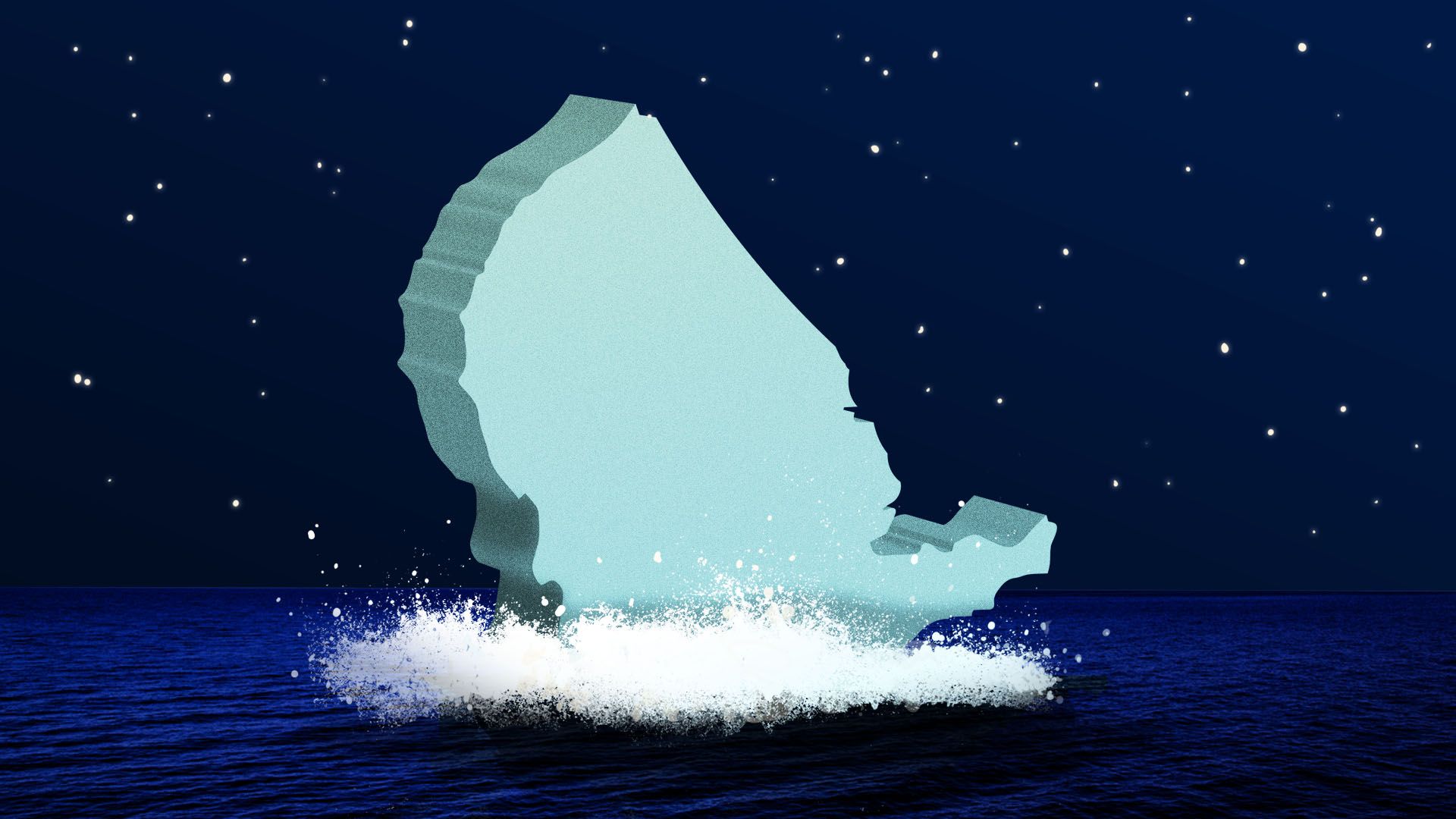 Illustration of the United States sinking into the ocean like the Titanic