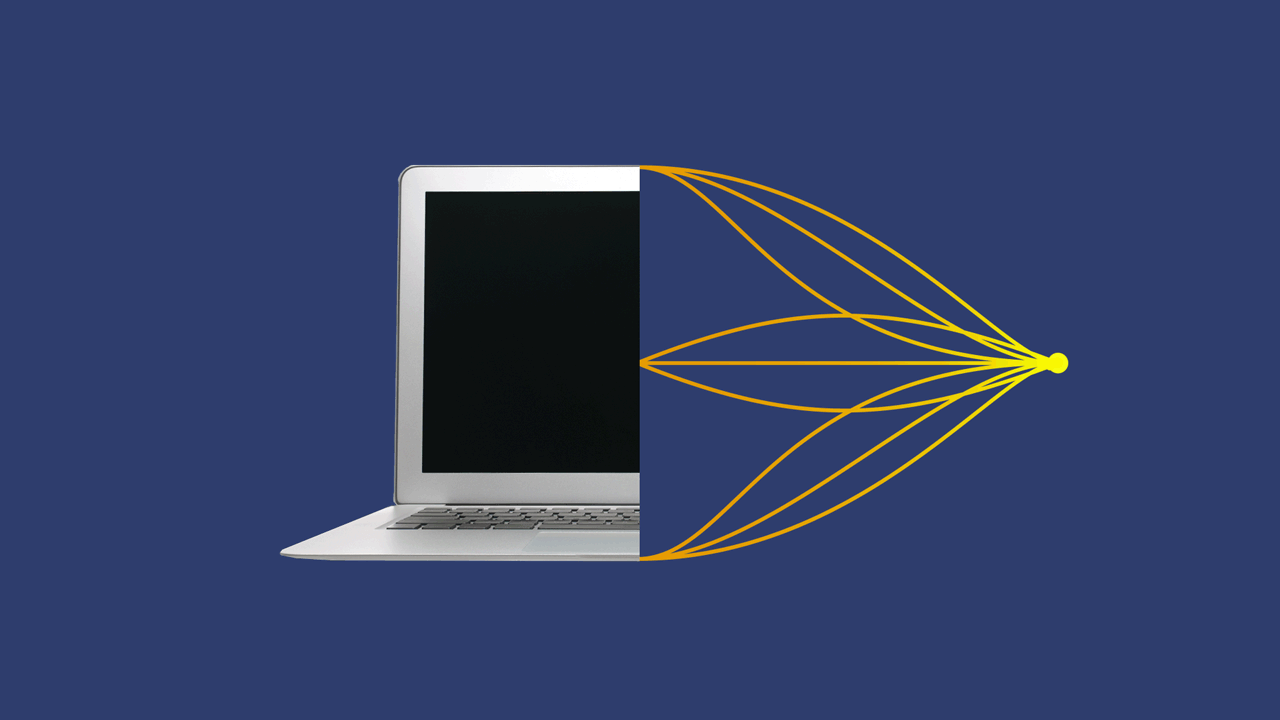 Animation of electricity moving into a laptop.