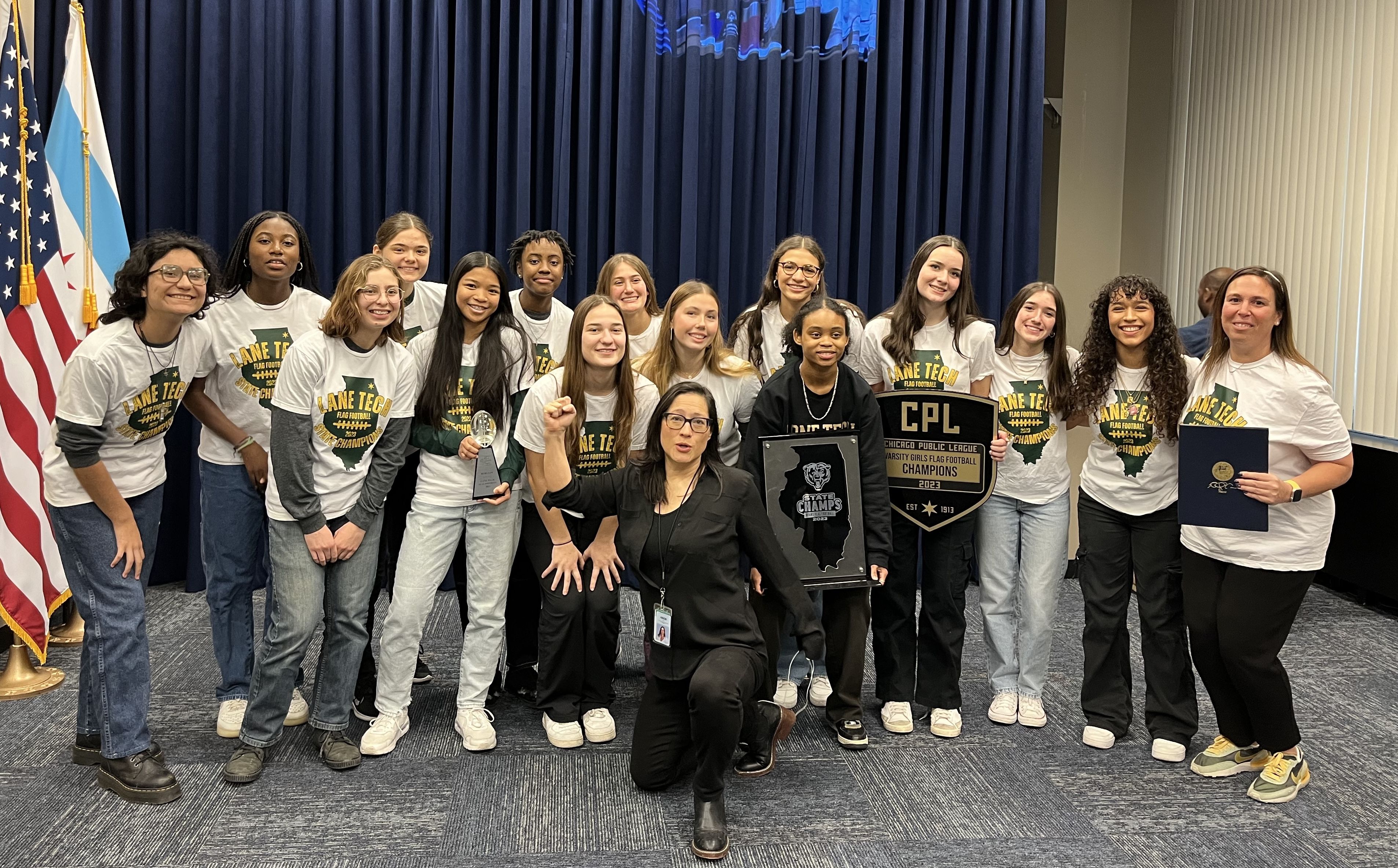 girls posing on stage 