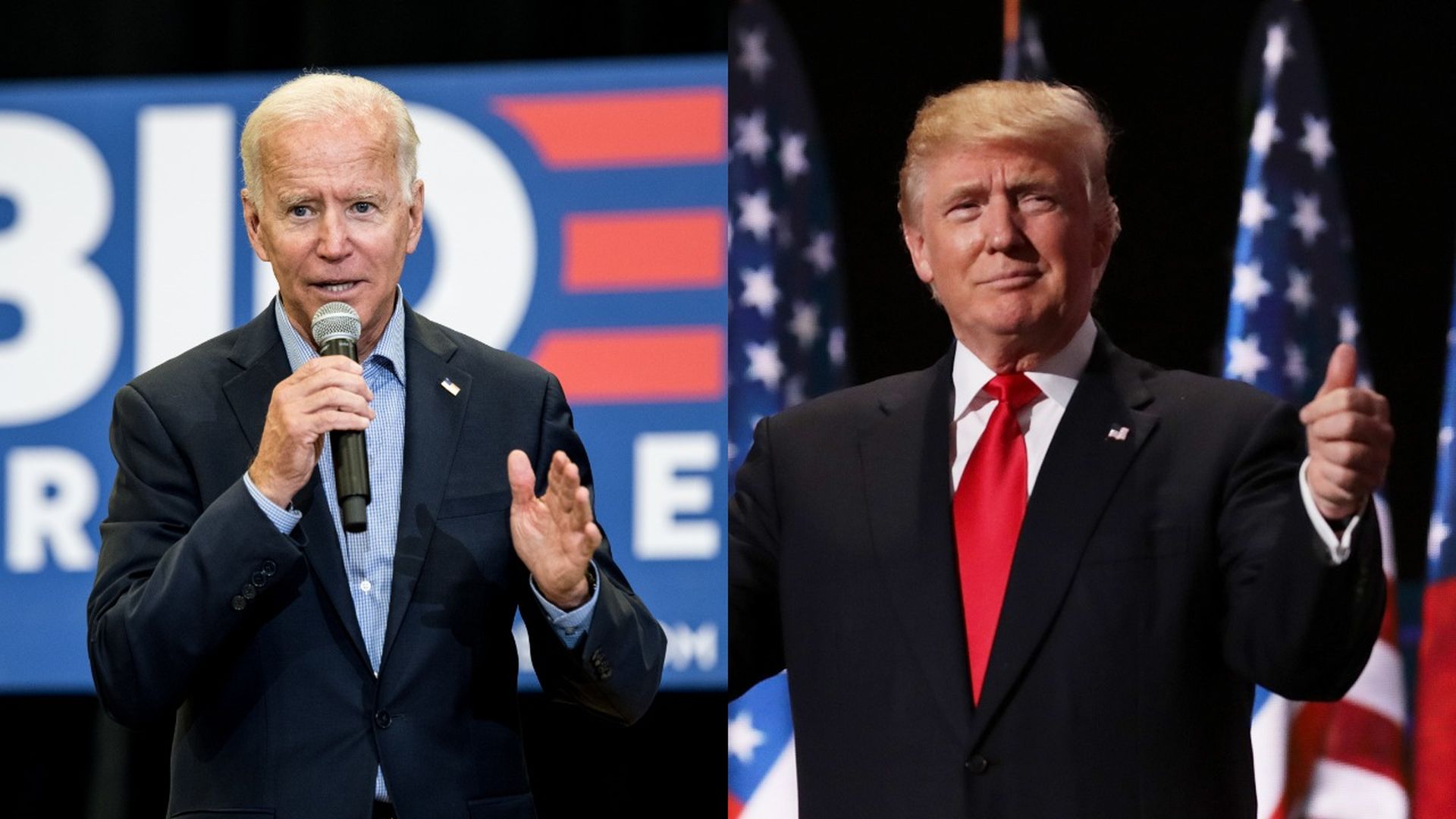 Trump and Biden split screen.