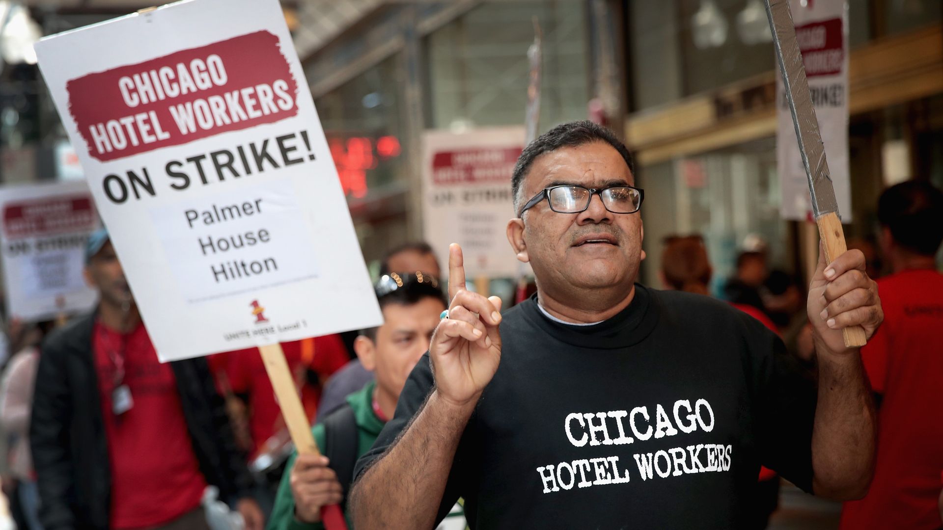 Striking hotel workers in Chicago last week