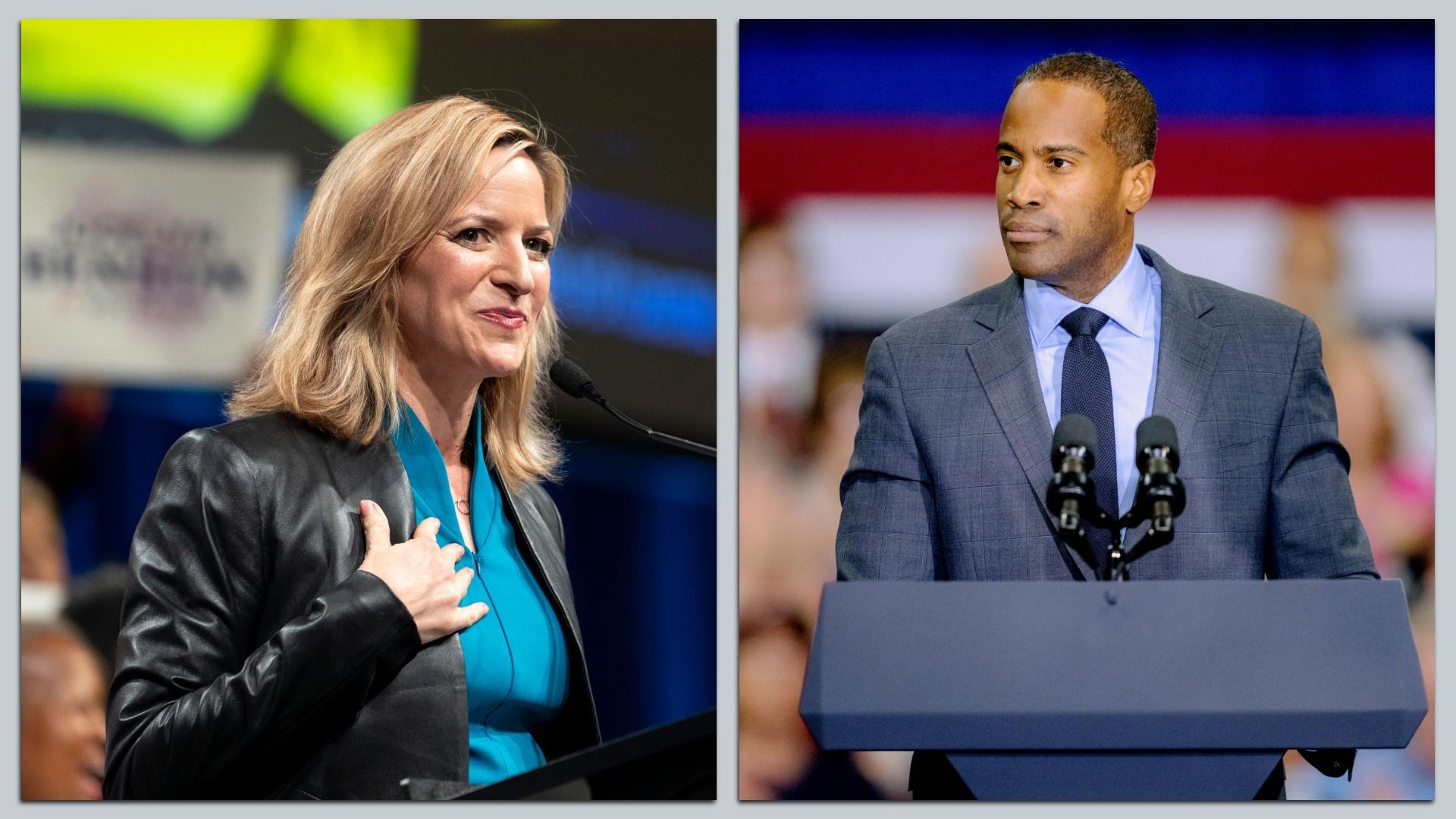 Each candidate shown speaking in front of audiences