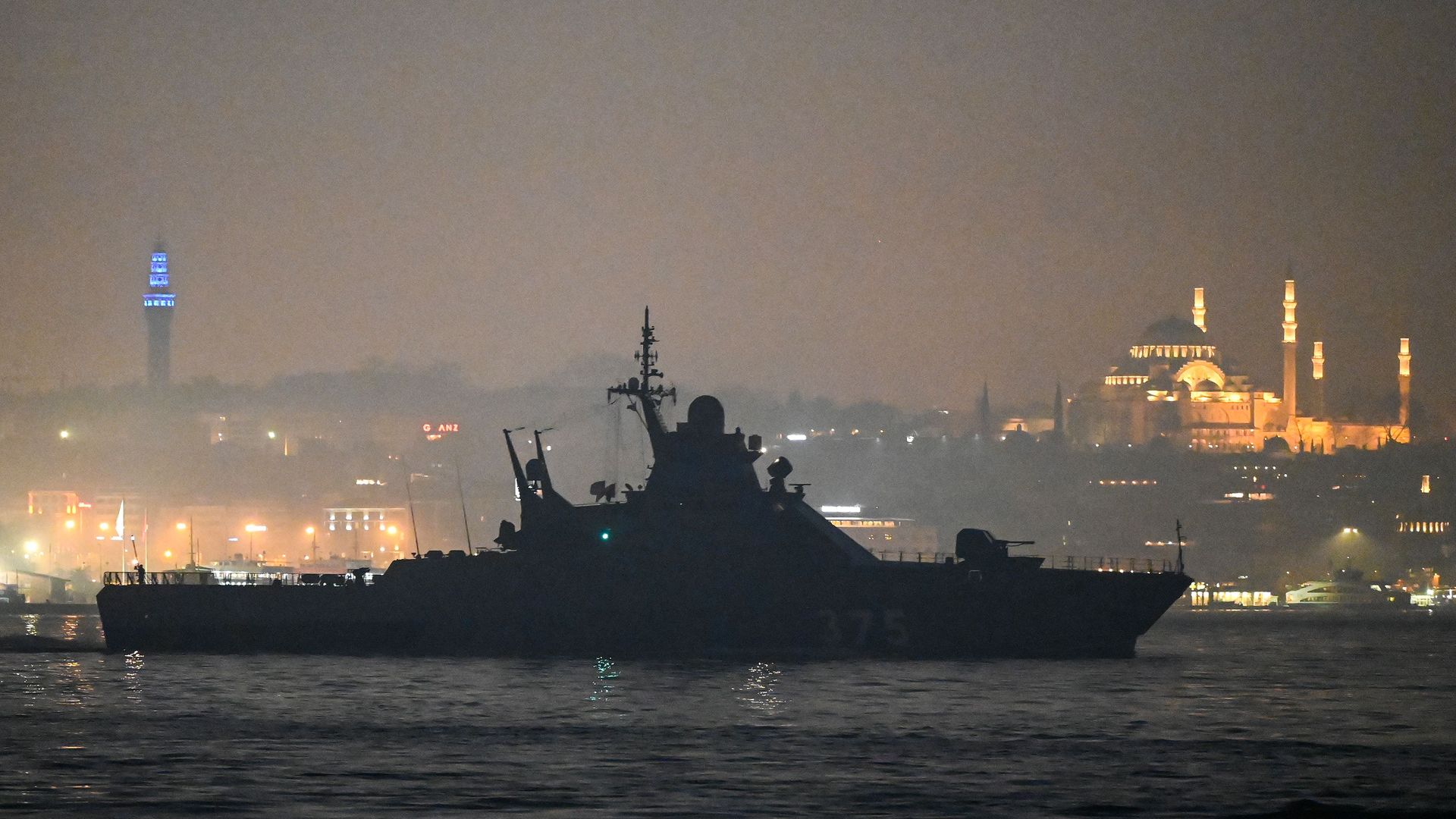 Russian warship crossing the Bosphorous