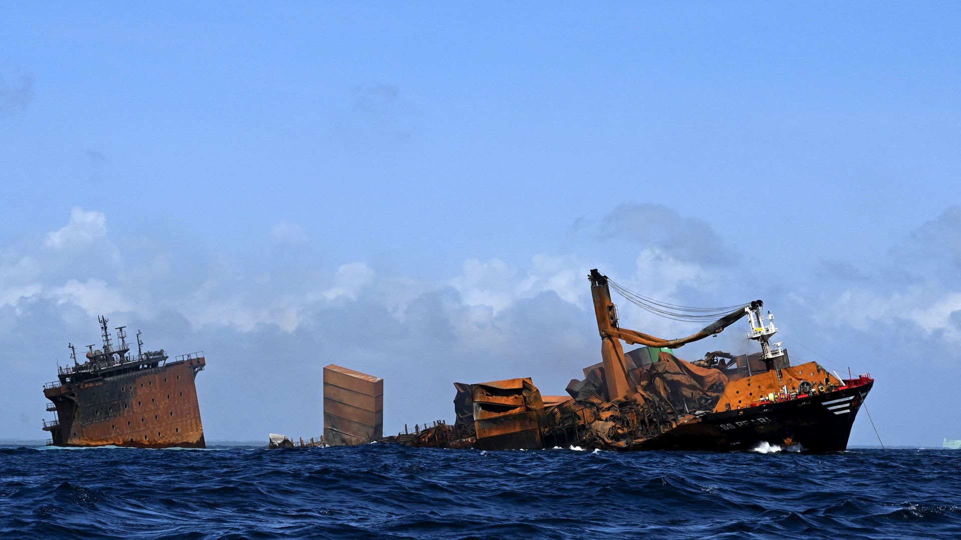 The Singapore-registered container ship MV X-Press Pearl sinking after burning for almost two weeks just outside Colombo's harbor on June 2.
