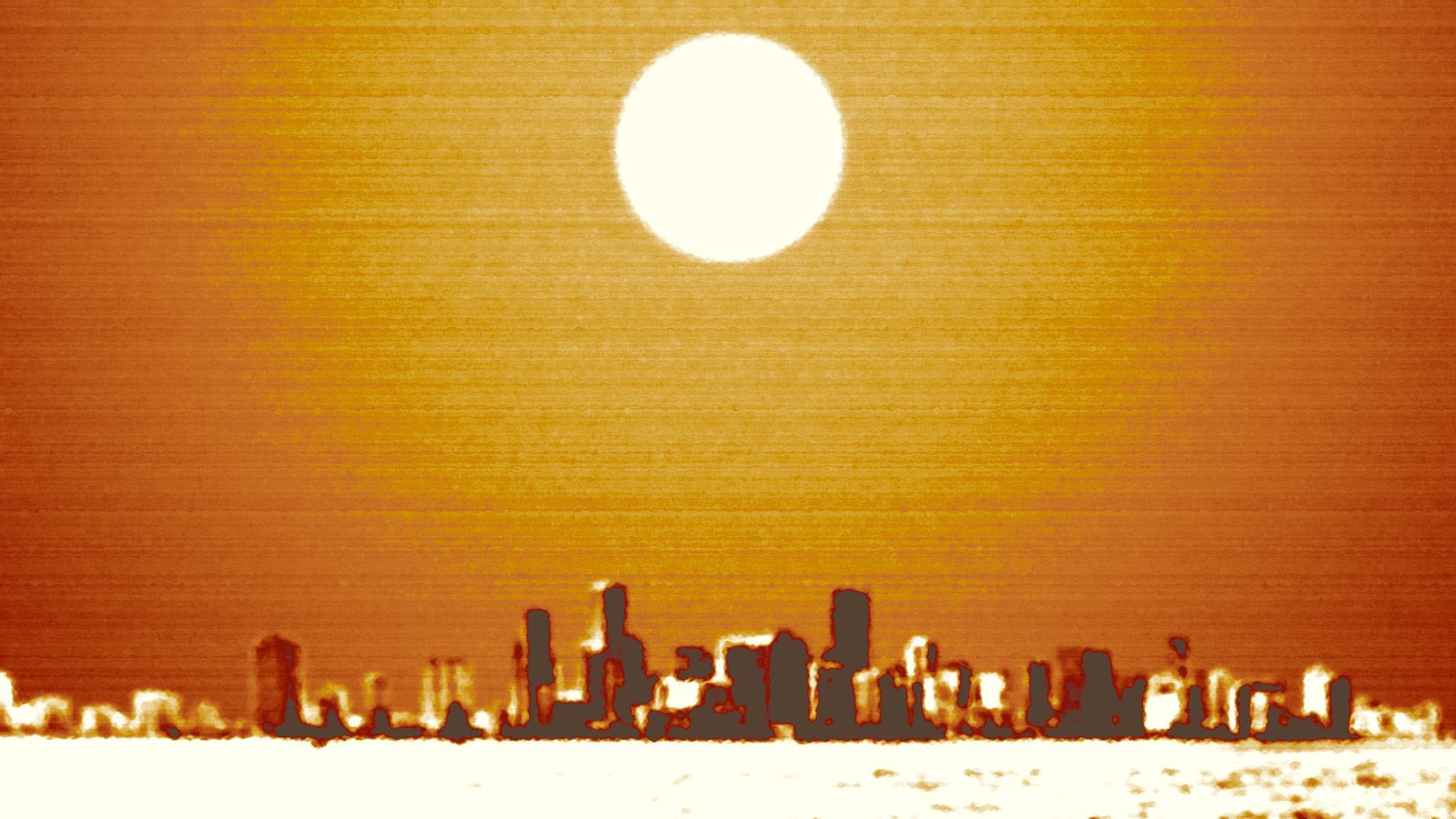 Illustration of the Miami skyline under a hot sun.