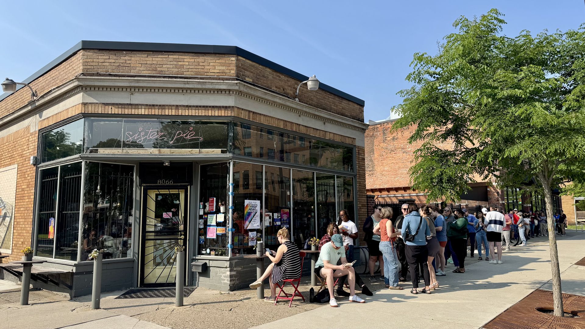 A line for Sister Pie winds around the block