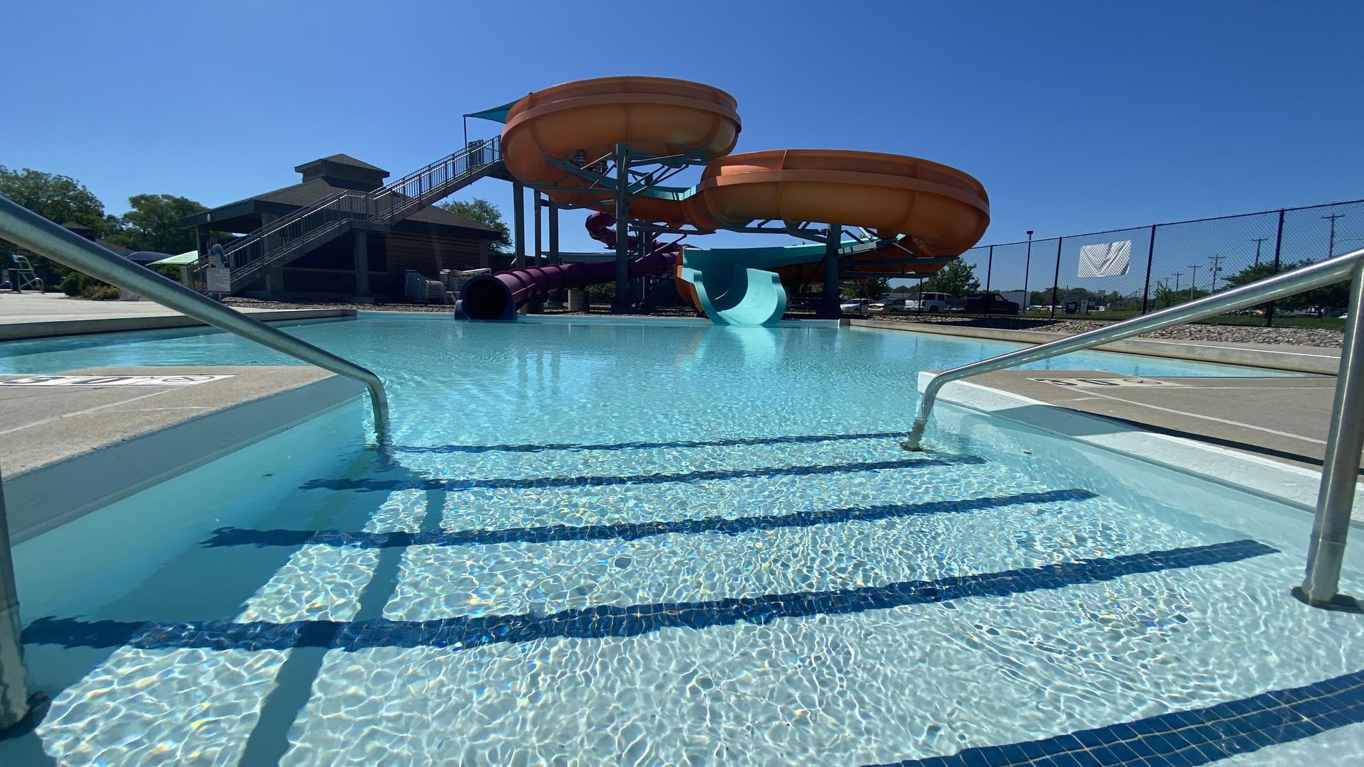 Waterslides at Teachout Aquatic Center in Des Moines, Iowa.