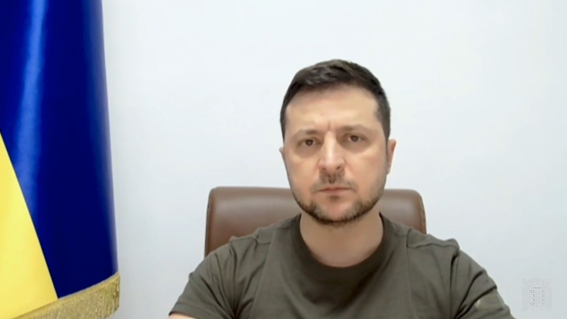 Ukrainian President Volodymyr Zelensky addresses MPs in the House of Commons via videolink on the latest situation in Ukraine. Picture date: Tuesday March 8.