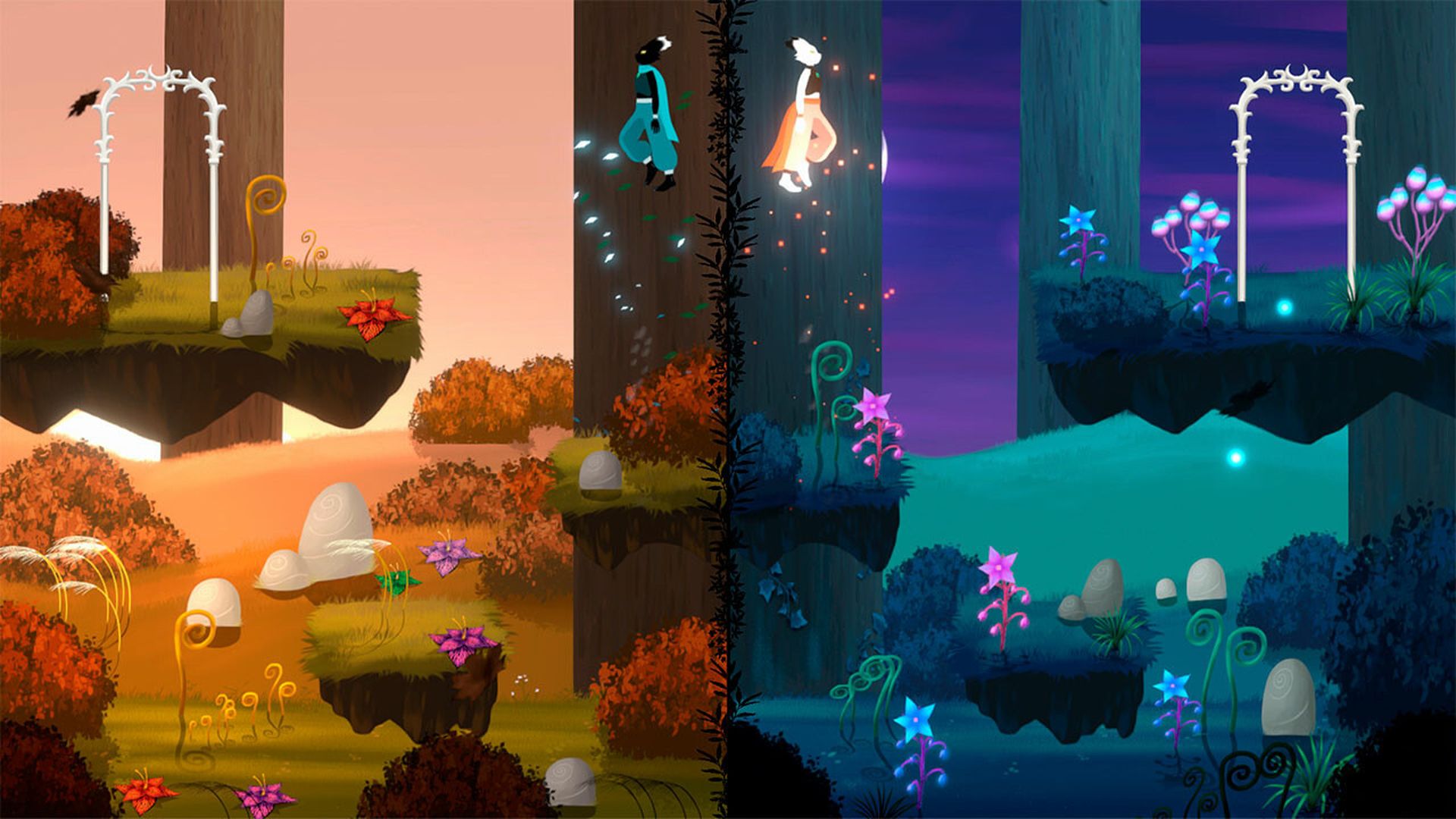 Video game screenshot of two robed figures in mirrored positions