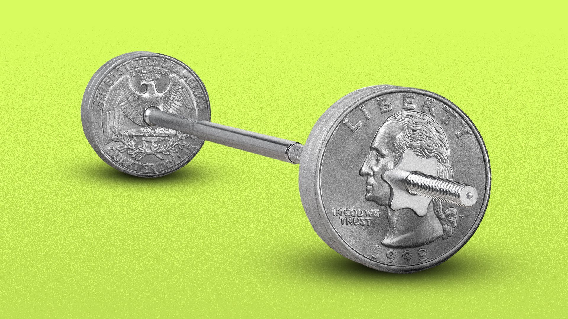 Illustration of quarters as weights on a barbell