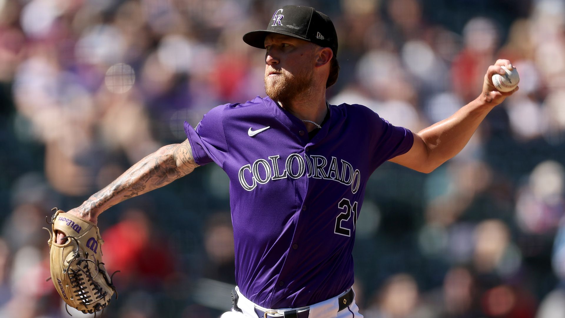 Starting Kyle Freeland #21 of the Colorado Rockies throws against the St. Louis Cardinals in the first inning at Coors Field on September 26, 2024 in Denver, Colorado. 