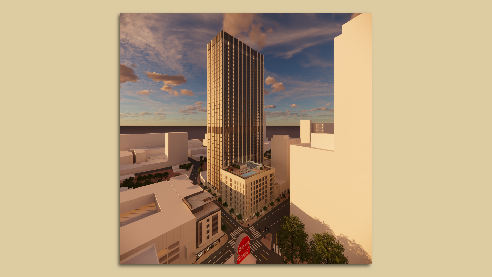 A rendering of the 44-story tall 2 Peachtree Street building once it becomes a mixed-use housing development in Downtown Atlanta.