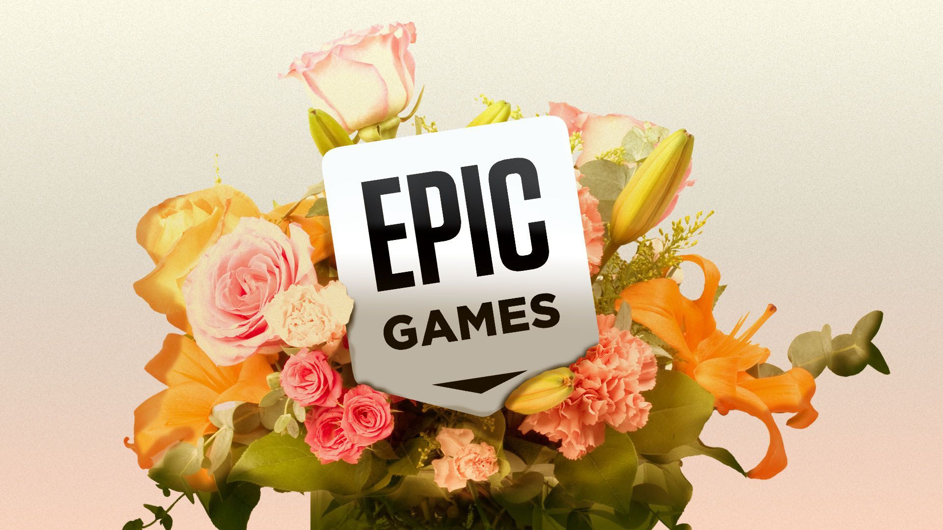 A card that says "epic games" embedded in a flower bouquet