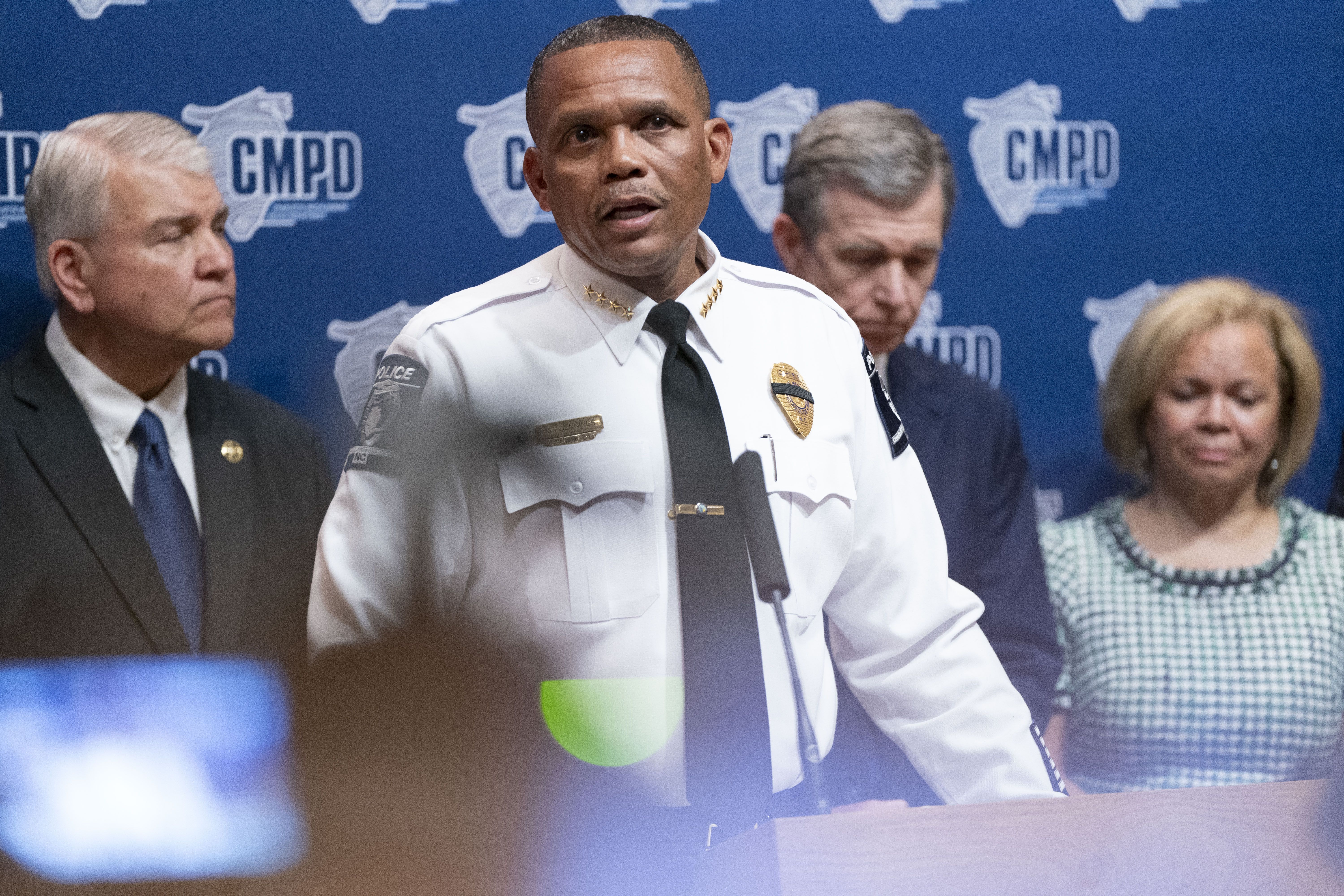 Charlotte Police Chief Johnny Jennings speaks to reporters during a press conference