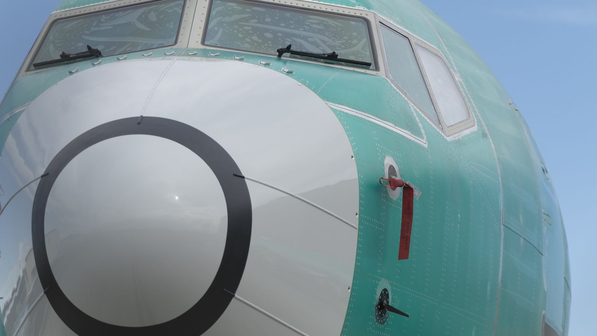 One of two sensors that measures the angle of attack is pictured at bottom on a Boeing 737 MAX 8 airplane.