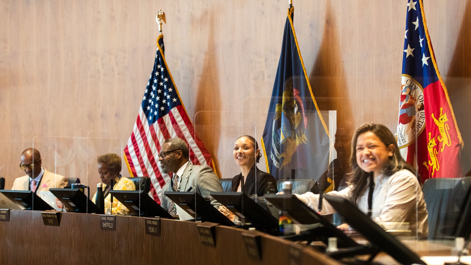 City Council member Gabriela Santiago-Romero and President Mary Sheffield, pictured right and second from right during a recent council session, were among those to vote against part or all of the administration's neighborhood solar initiative. 