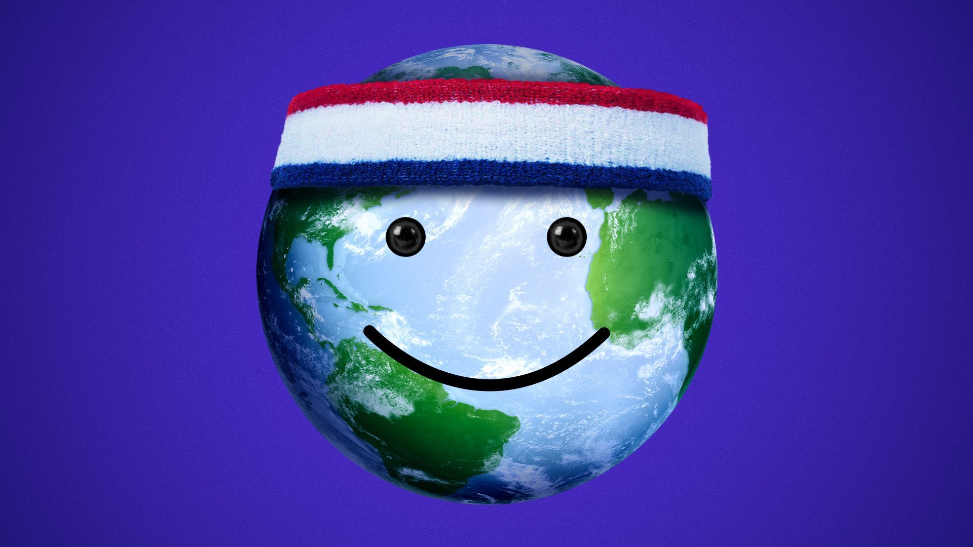Illustration of a smiling earth wearing a sweatband.