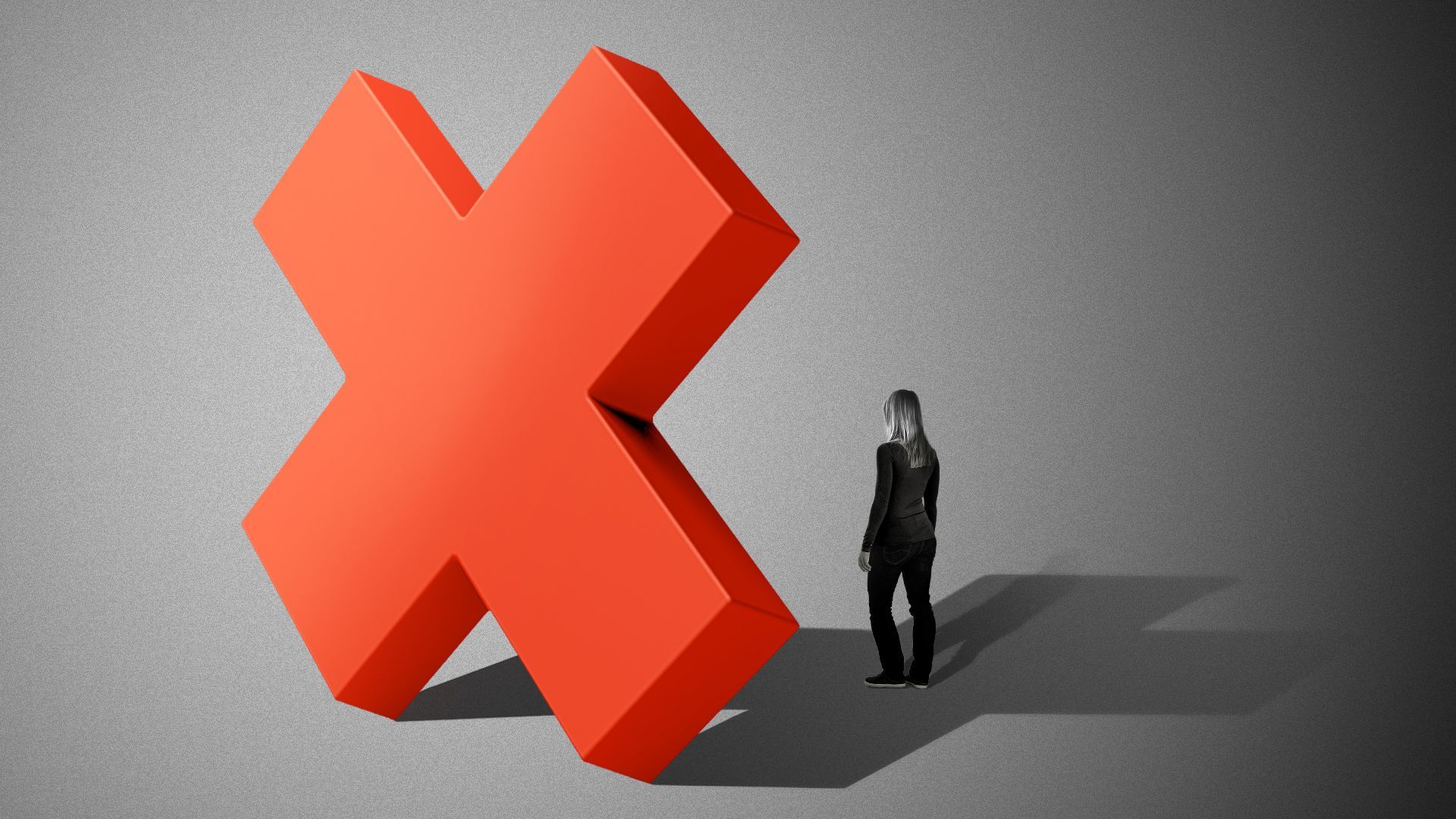 Illustration of a red X casting a health plus as a shadow with a woman standing in the shadow. 