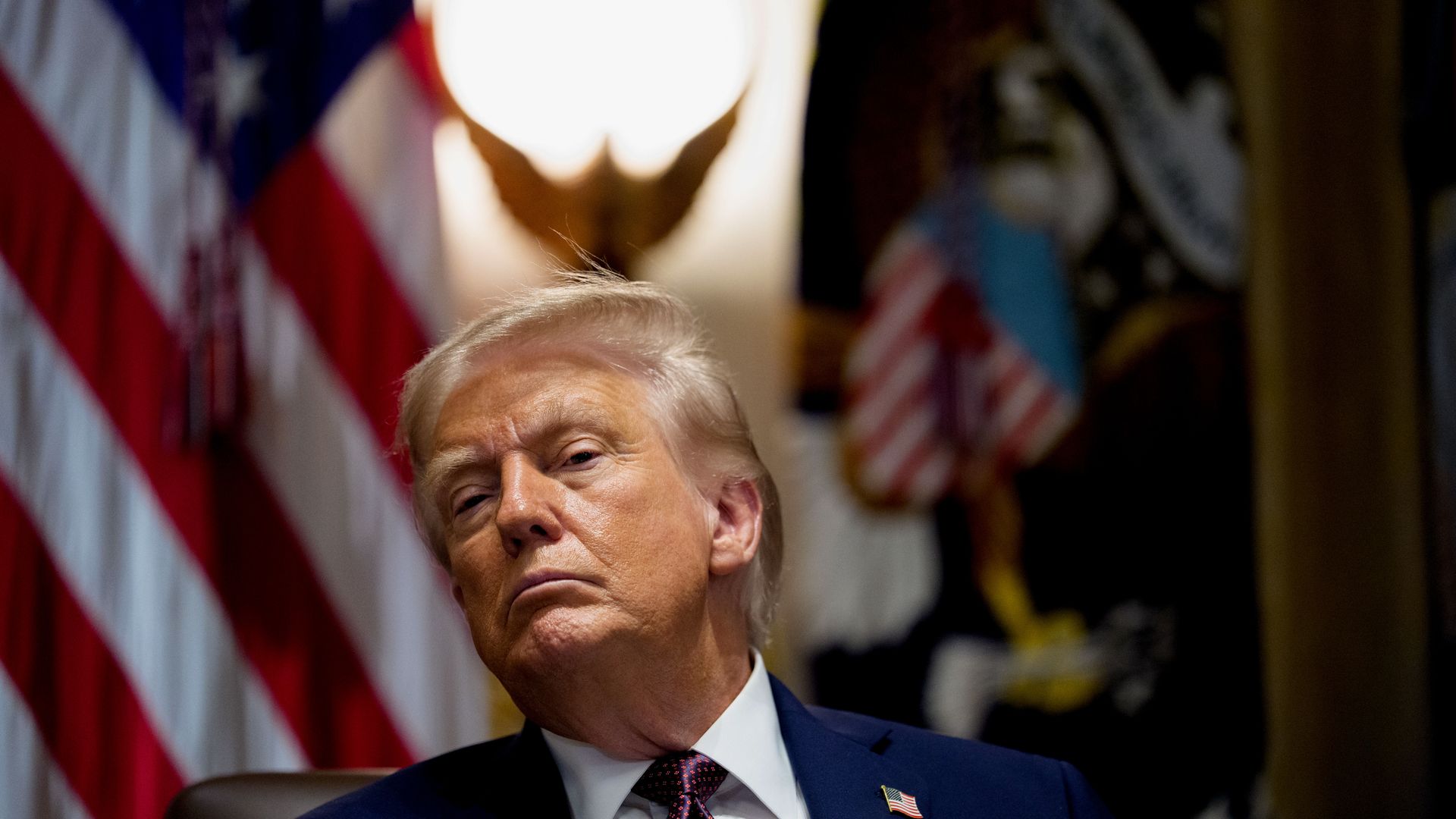 US President Donald Trump during a cabinet meeting at the White House in Washington, DC, US, on Tuesday, Aug. 26, 2025. Photo: Aaron Schwartz/CNP/Bloomberg via Getty Images
