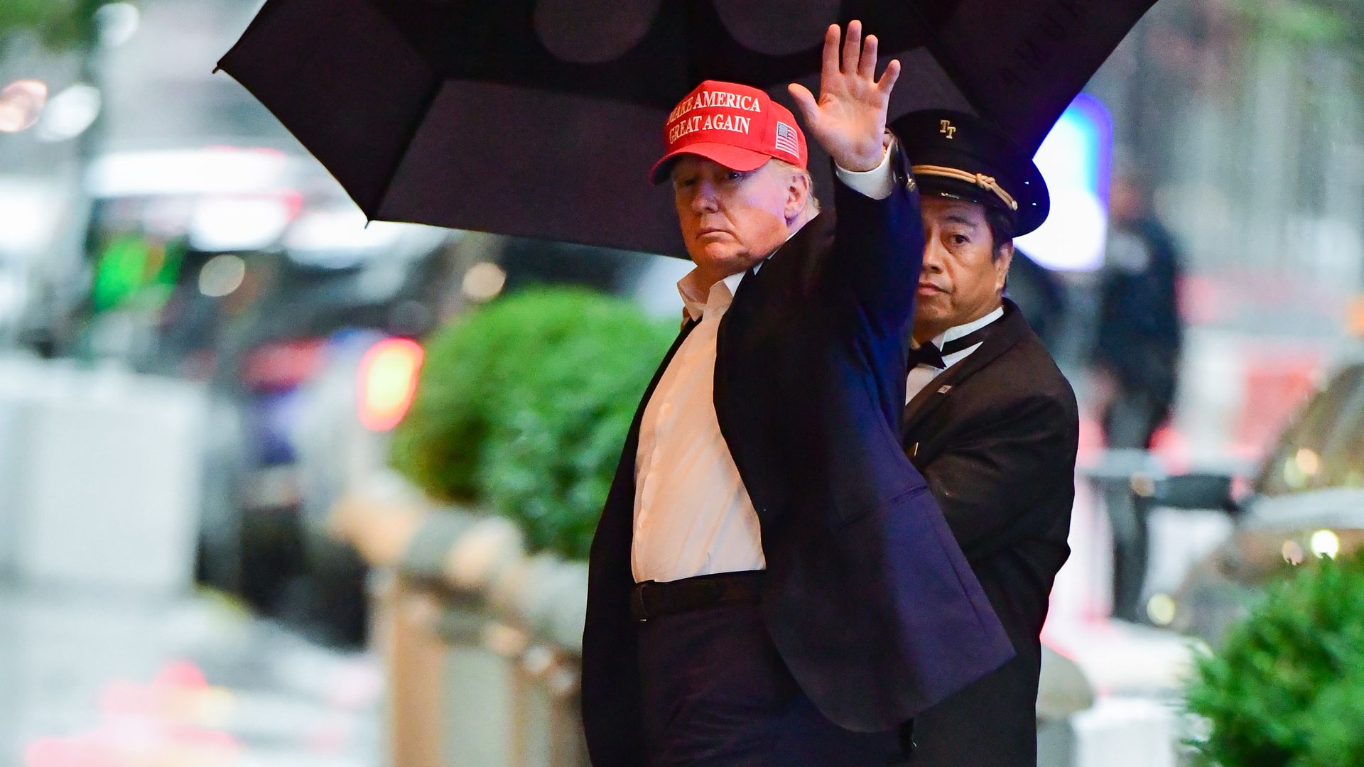 Former President Trump is seen entering Trump Tower in New York City.