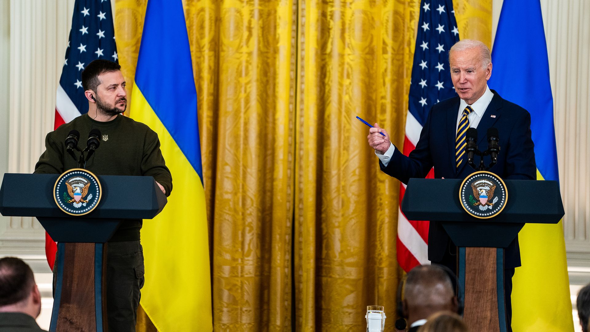 President Biden (R) holds a joint press conference with Ukrainian President Volodymyr Zelensky last month. Photo: Alex Wong/Getty Images