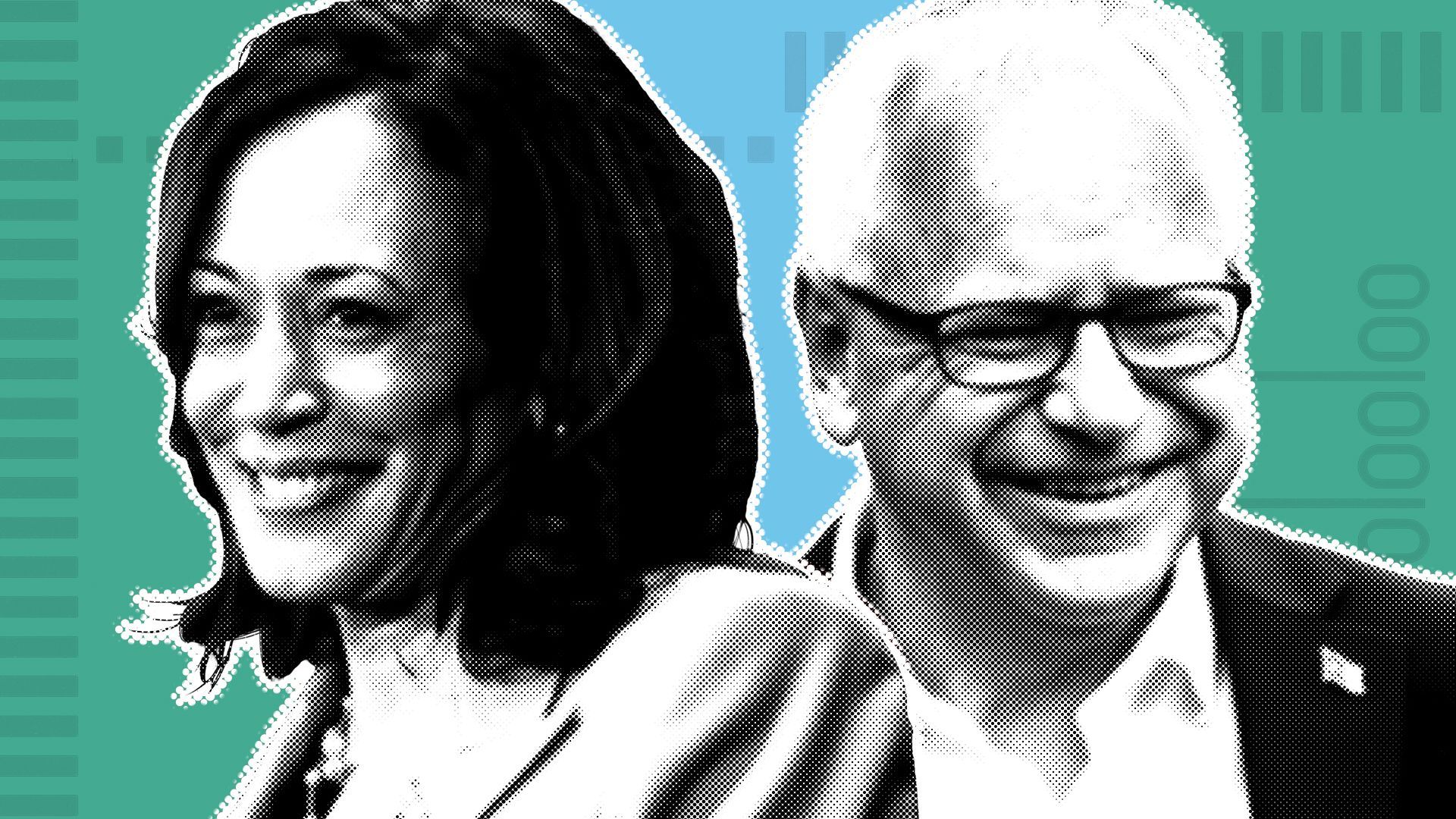 Photo illustration collage of Kamala Harris and Tim Walz.