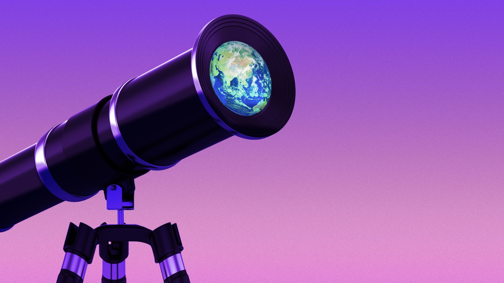 Illustration of a telescope with the earth in its lens.